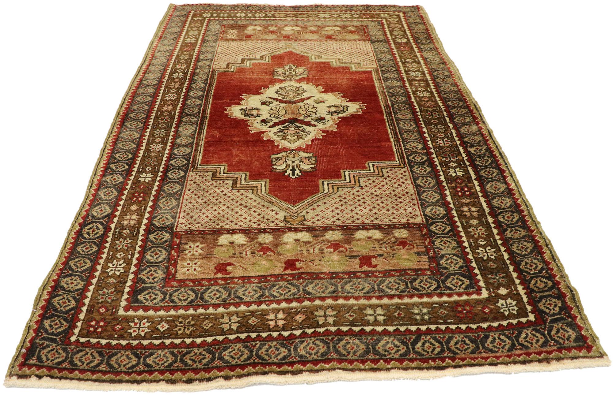 Hand-Knotted Vintage Turkish Oushak Carpet For Sale