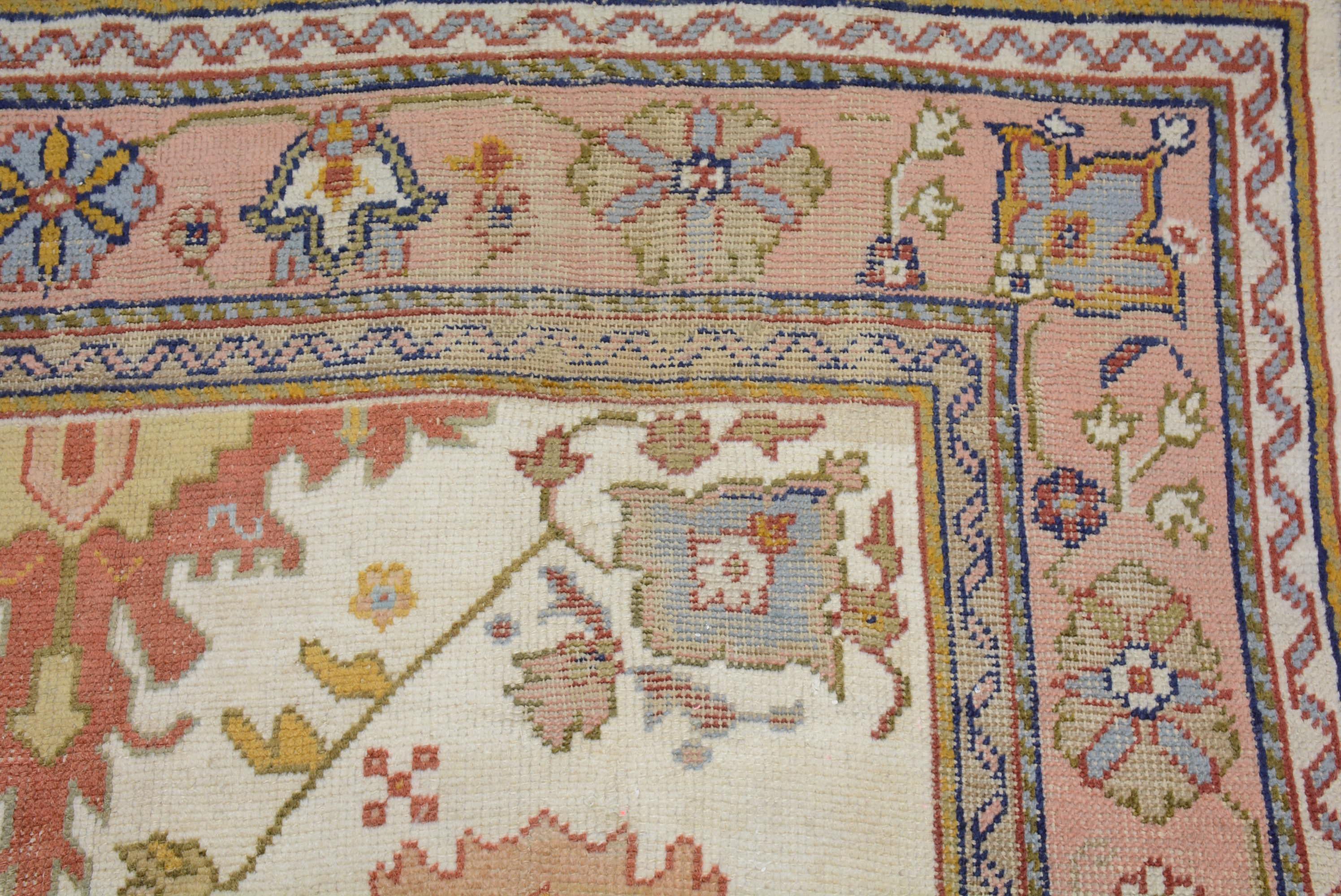 Wool Vintage Turkish Oushak Carpet For Sale