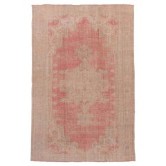 Vintage Turkish Oushak Carpet, Hot Pink Field, Center Medallion