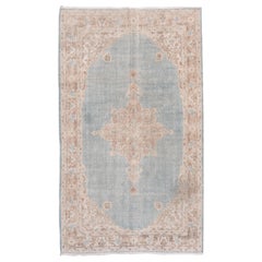 Vintage Turkish Oushak Carpet, Light Blue Field, Center Medallion