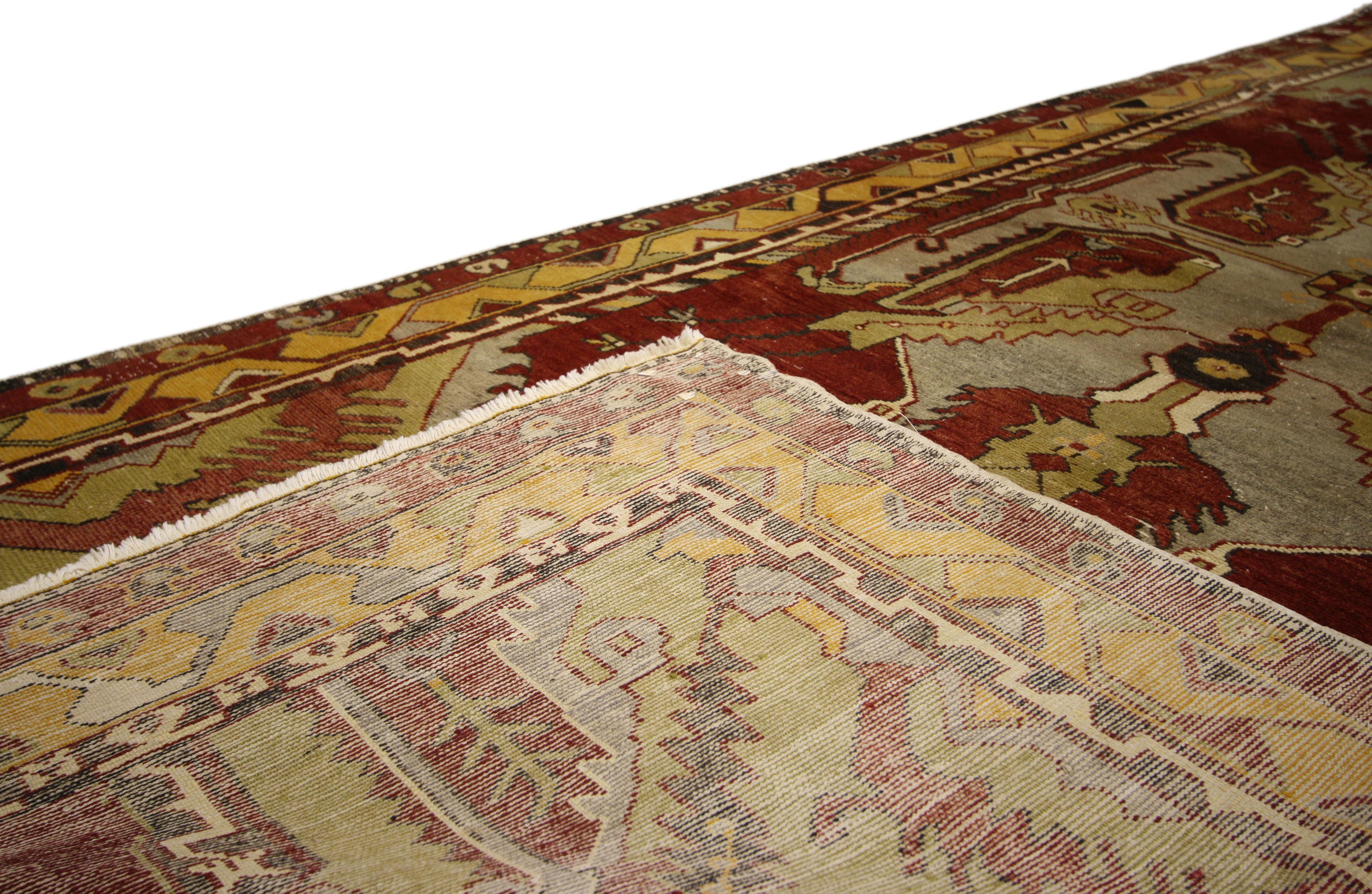 20th Century Vintage Turkish Oushak Gallery Rug, Hallway Runner with English Tudor Style For Sale