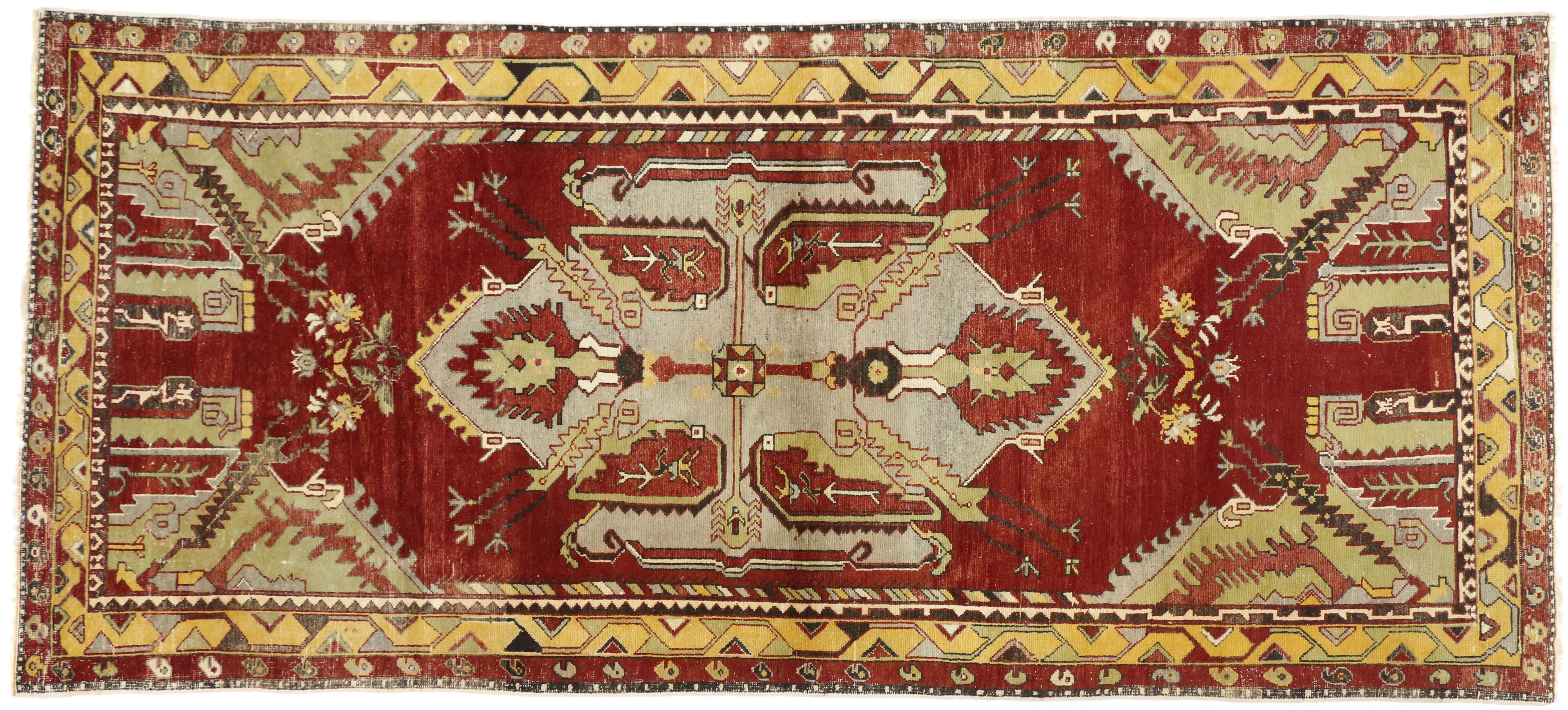 Wool Vintage Turkish Oushak Gallery Rug, Hallway Runner with English Tudor Style For Sale
