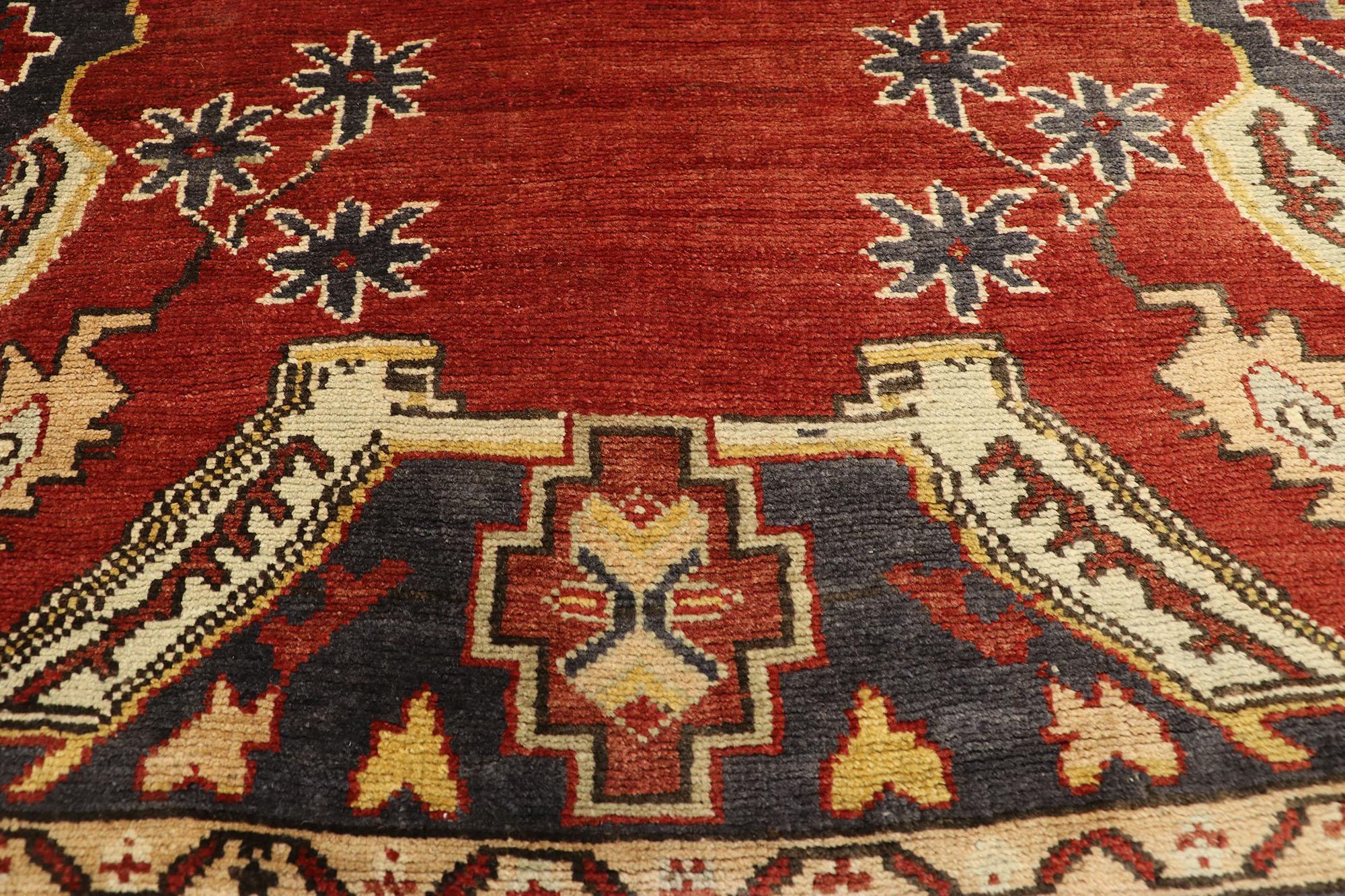 Hand-Knotted Vintage Turkish Oushak Carpet Runner with Jacobean Tudor Style For Sale