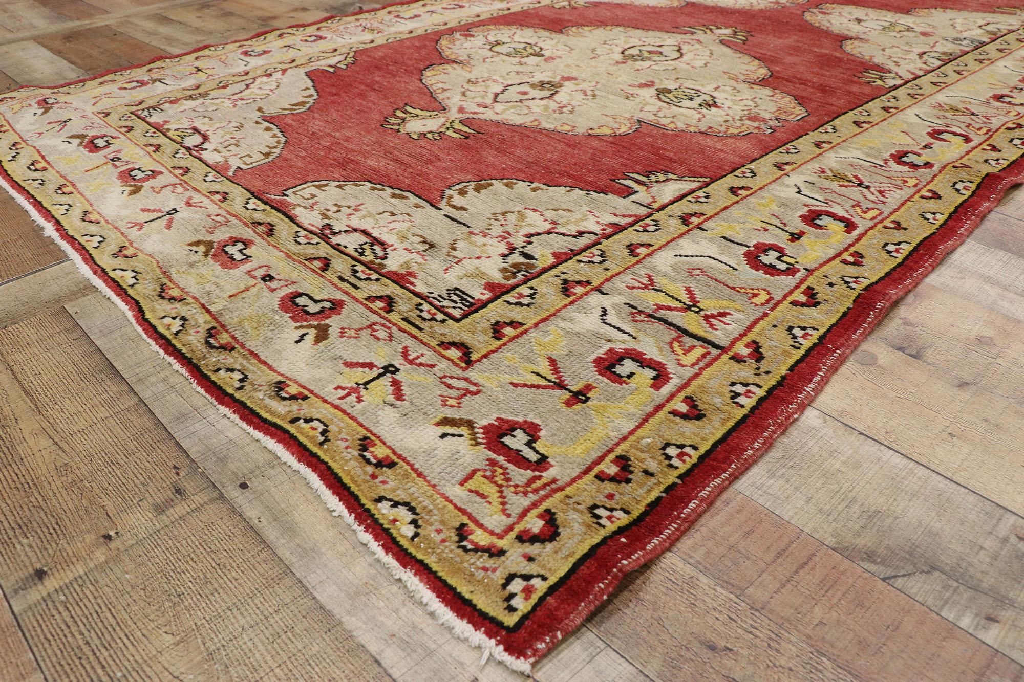 Wool Vintage Turkish Oushak Carpet Runner with Jacobean Tudor Style For Sale