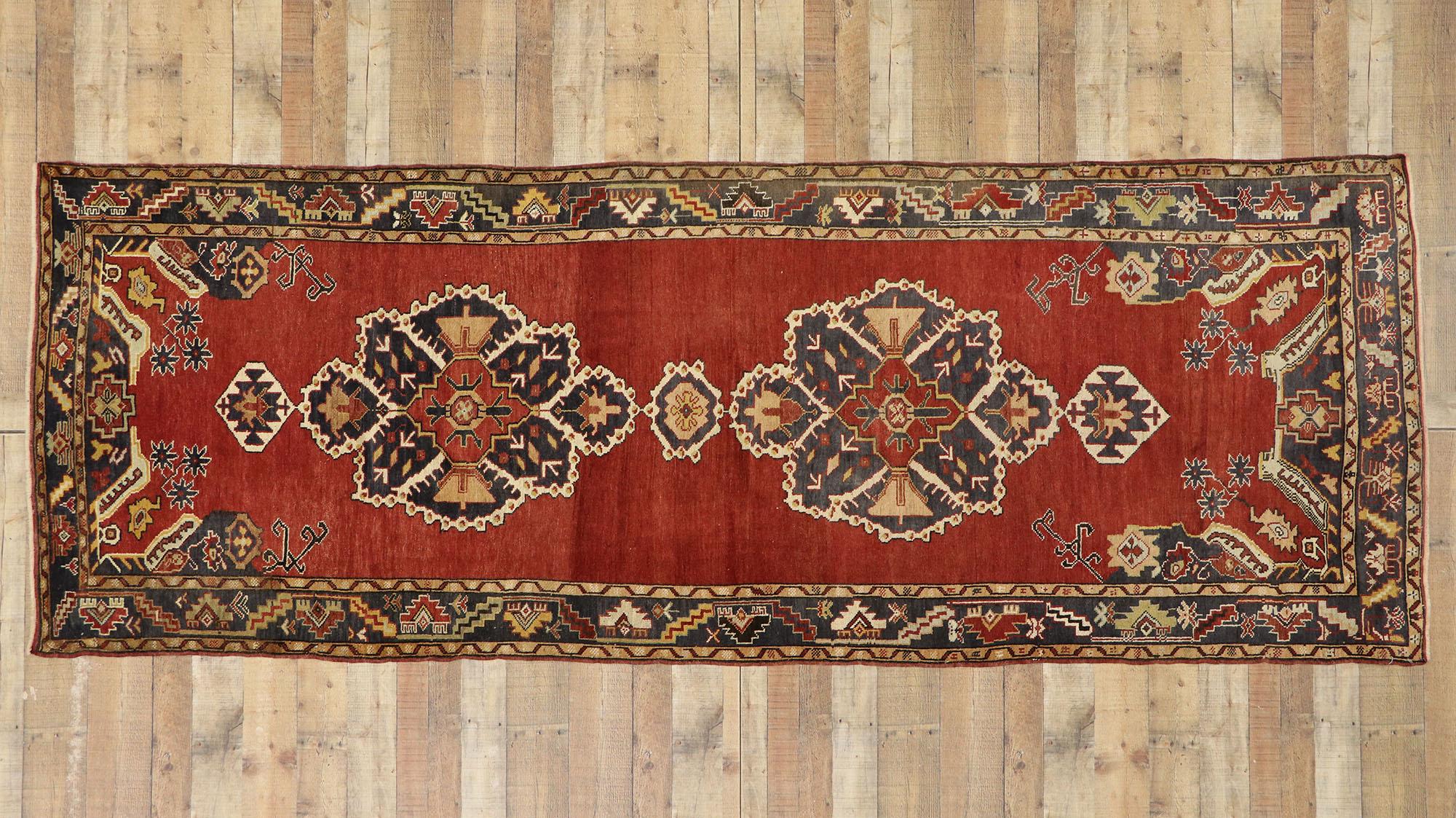 Wool Vintage Turkish Oushak Carpet Runner with Jacobean Tudor Style For Sale