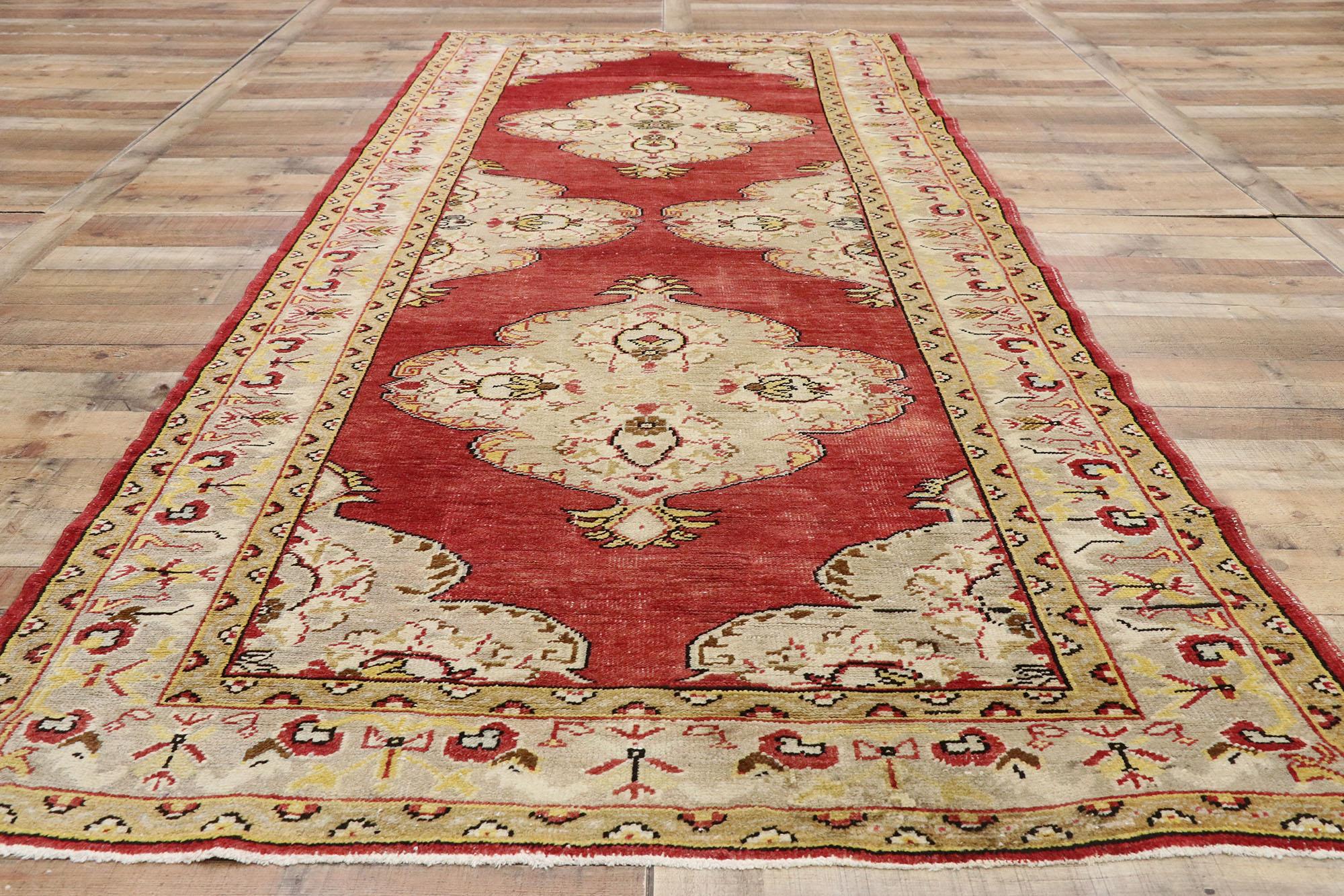 Vintage Turkish Oushak Carpet Runner with Jacobean Tudor Style For Sale 1