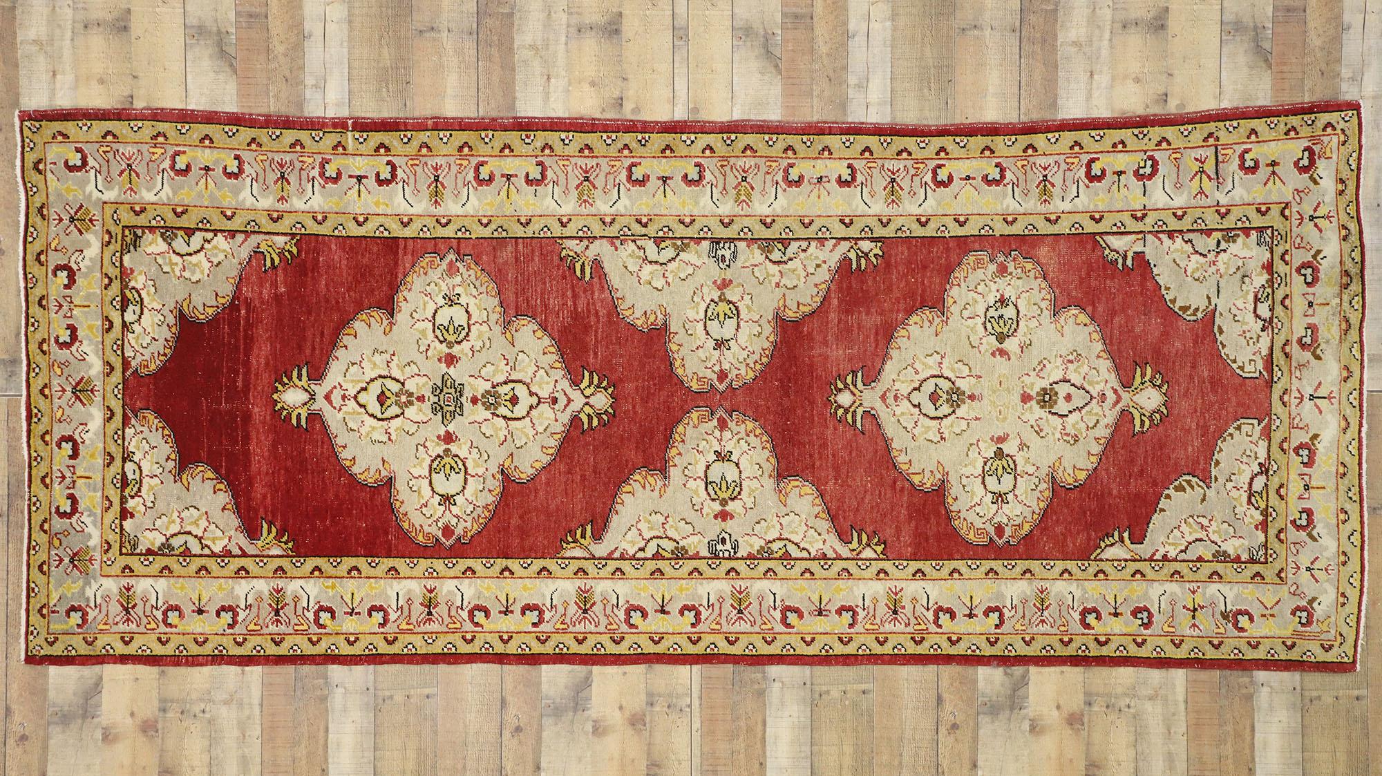 Vintage Turkish Oushak Carpet Runner with Jacobean Tudor Style For Sale 2