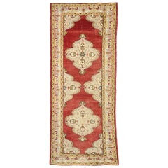 Vintage Turkish Oushak Carpet Runner with Jacobean Tudor Style