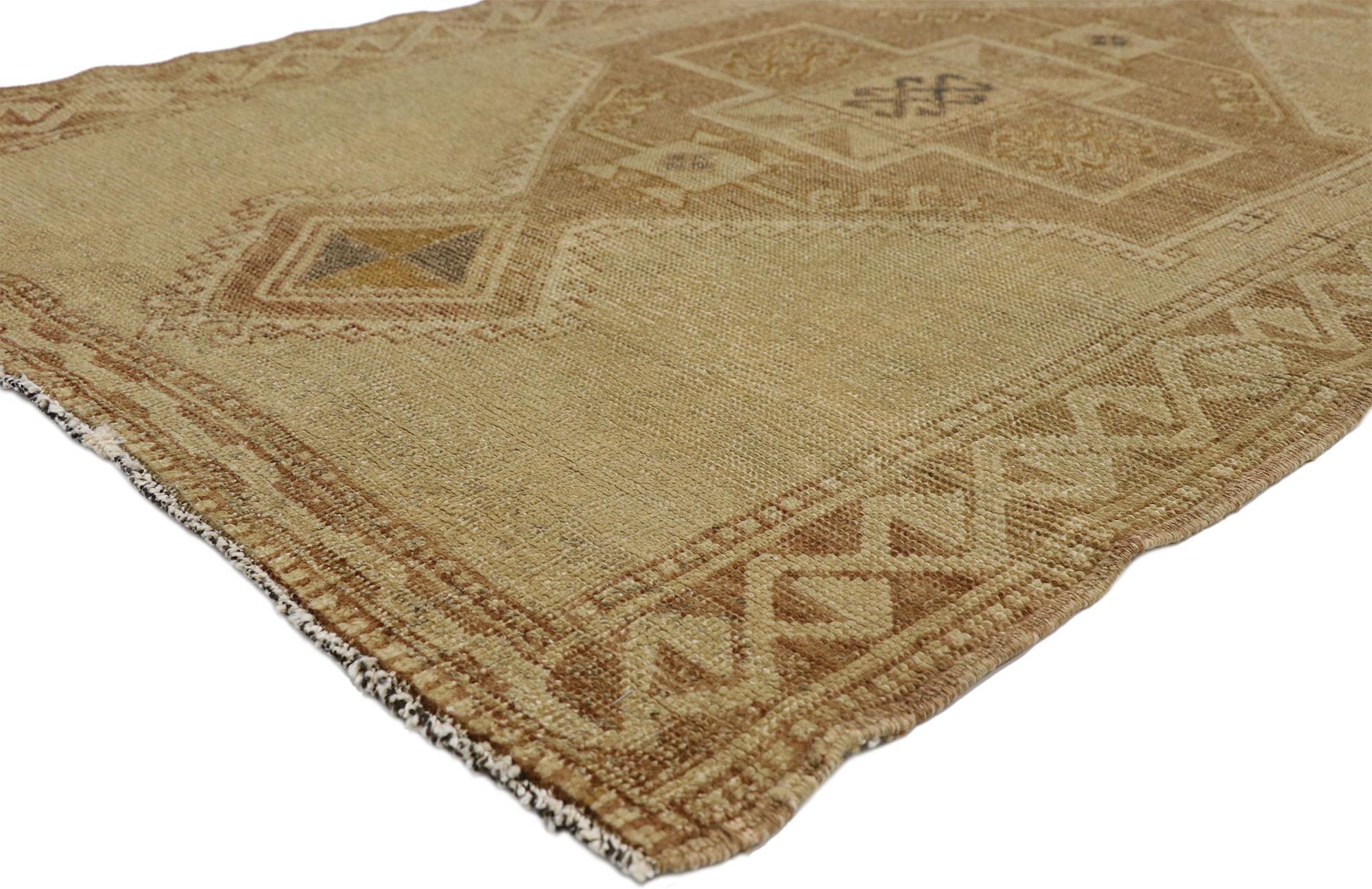 Vintage Turkish Oushak Carpet Runner with Modern Style and Muted Colors In Good Condition For Sale In Dallas, TX