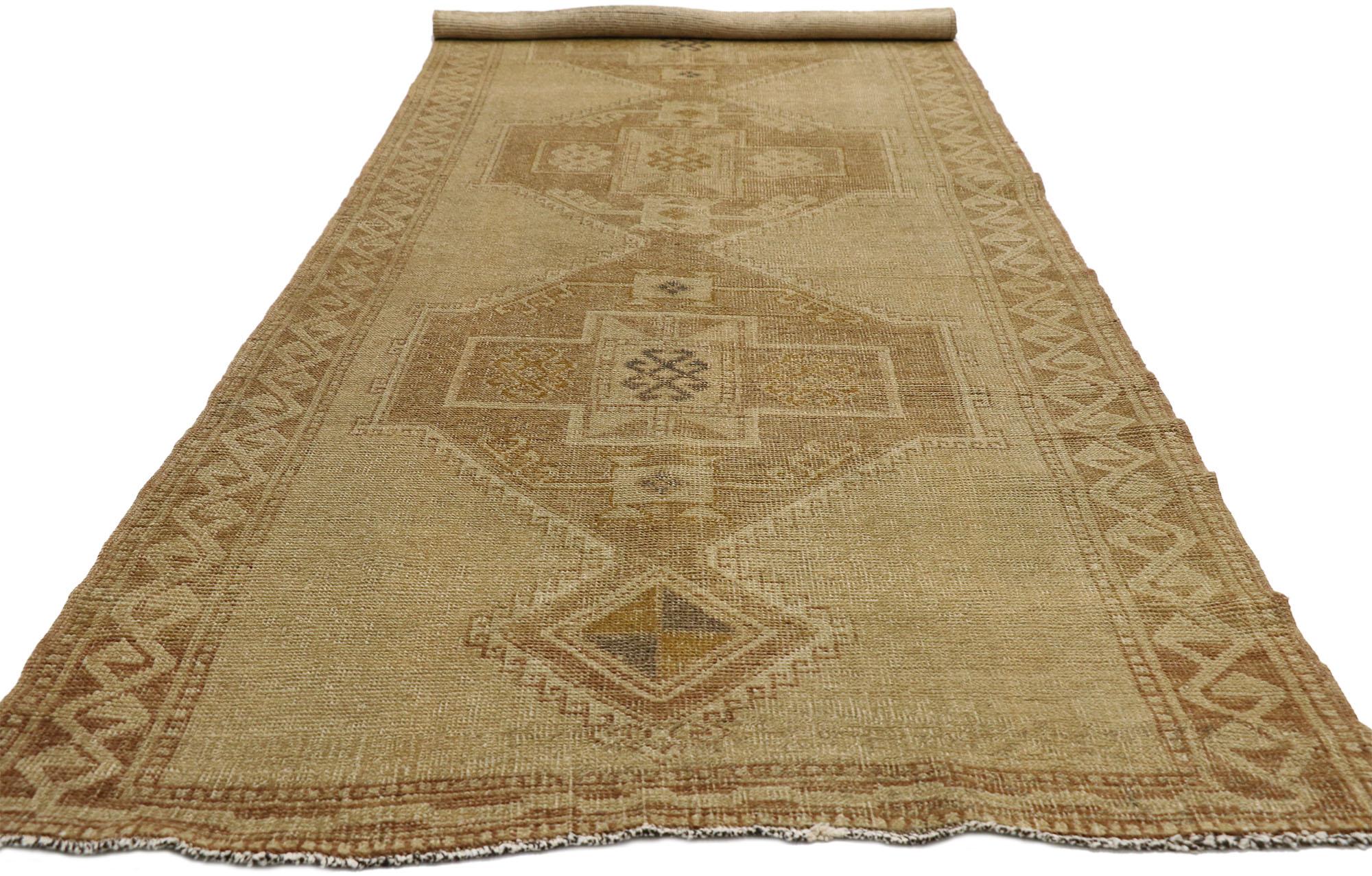 20th Century Vintage Turkish Oushak Carpet Runner with Modern Style and Muted Colors For Sale