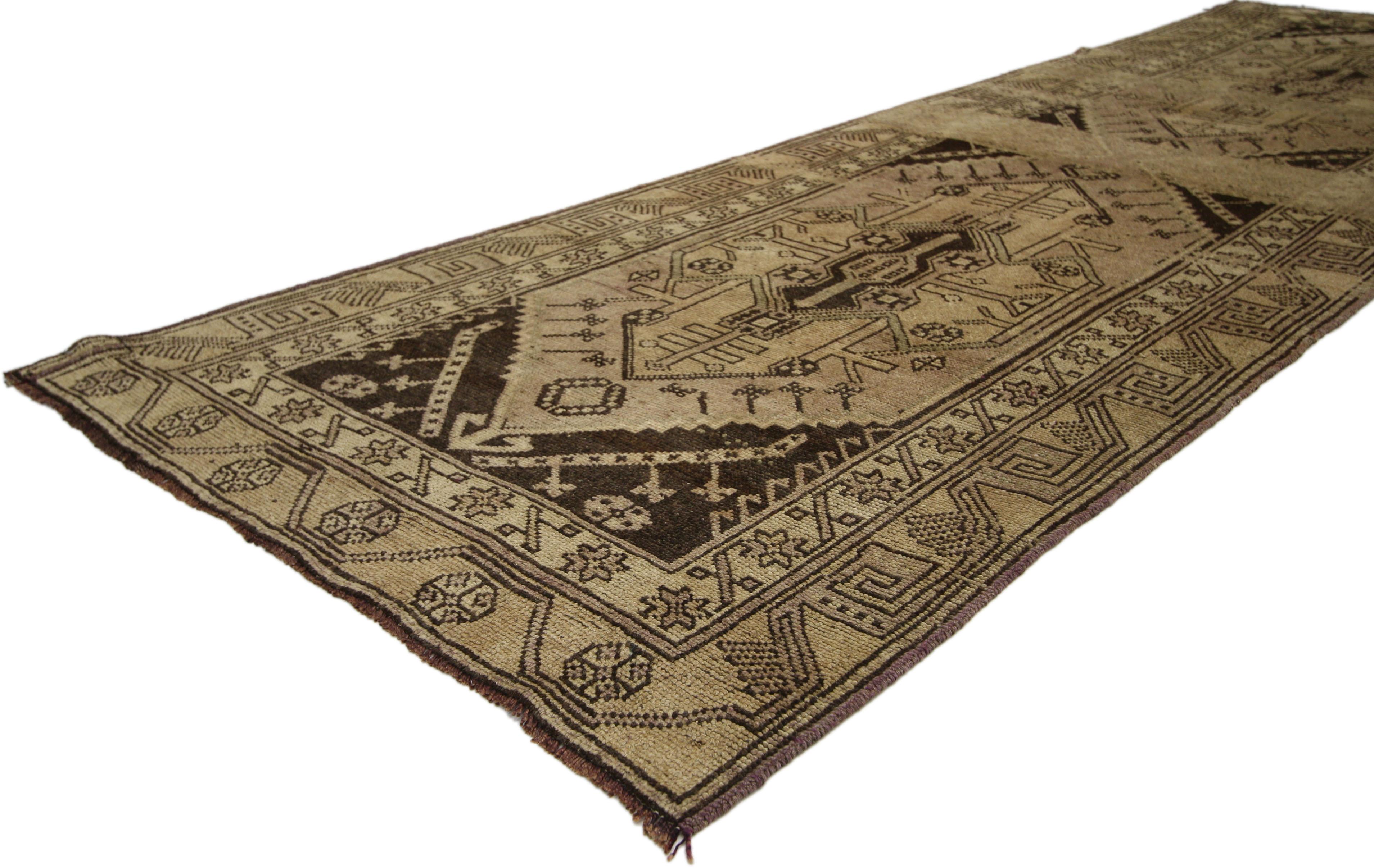 Vintage Turkish Oushak Runner with Mid-Century Modern Style In Good Condition For Sale In Dallas, TX