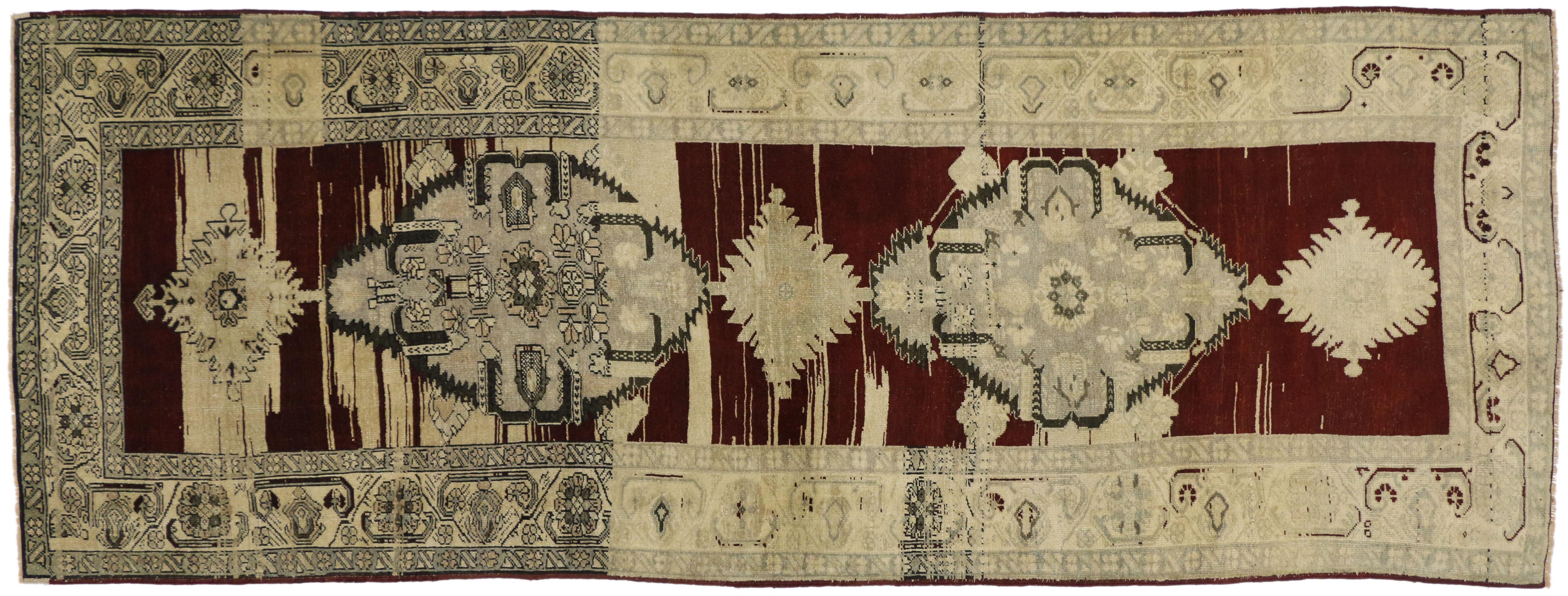 Wool Vintage Turkish Oushak Carpet Runner with Modern Style, Hallway Runner For Sale