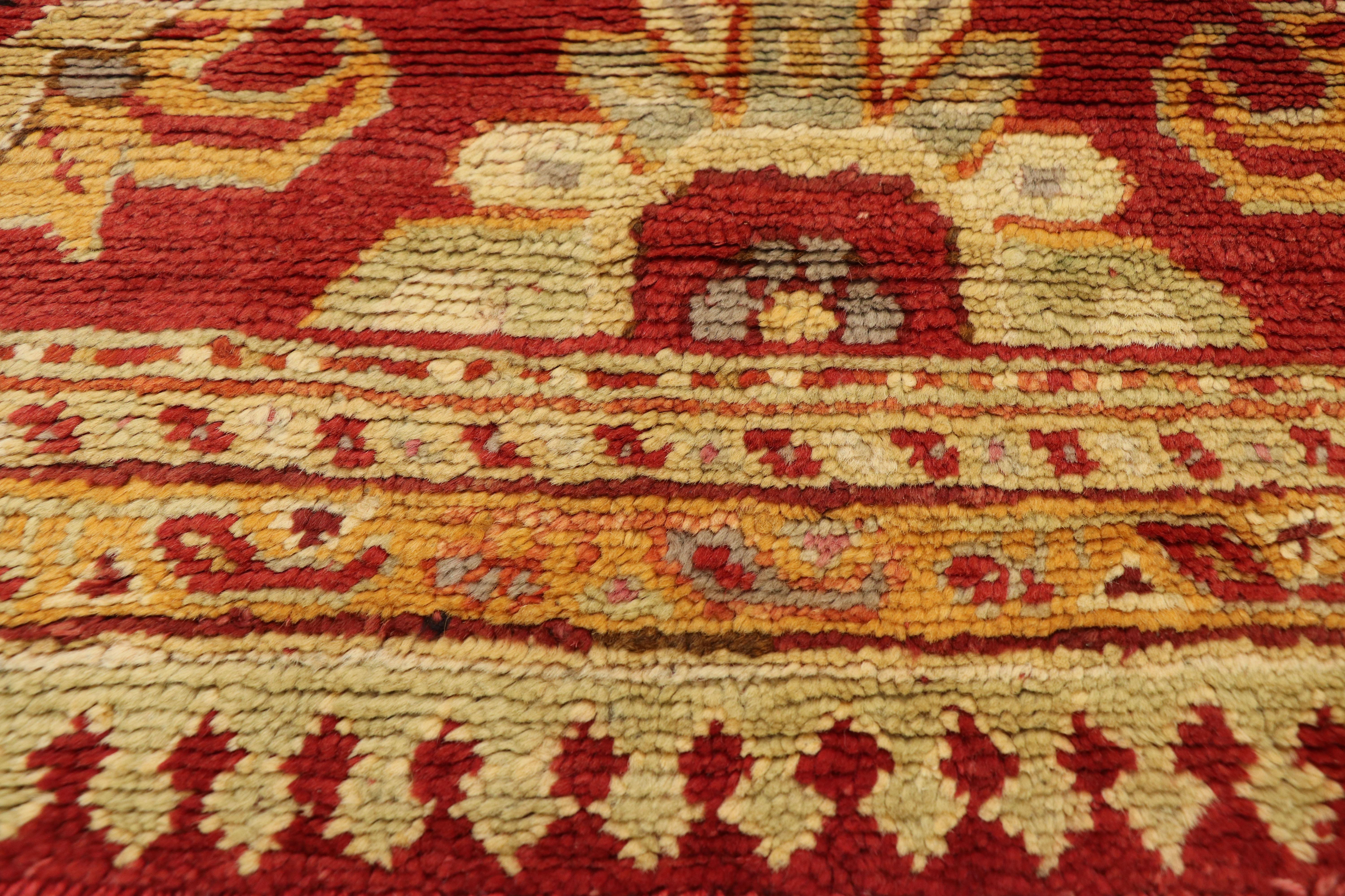 Vintage Turkish Oushak Runner with English Manor House Tudor Style In Good Condition For Sale In Dallas, TX