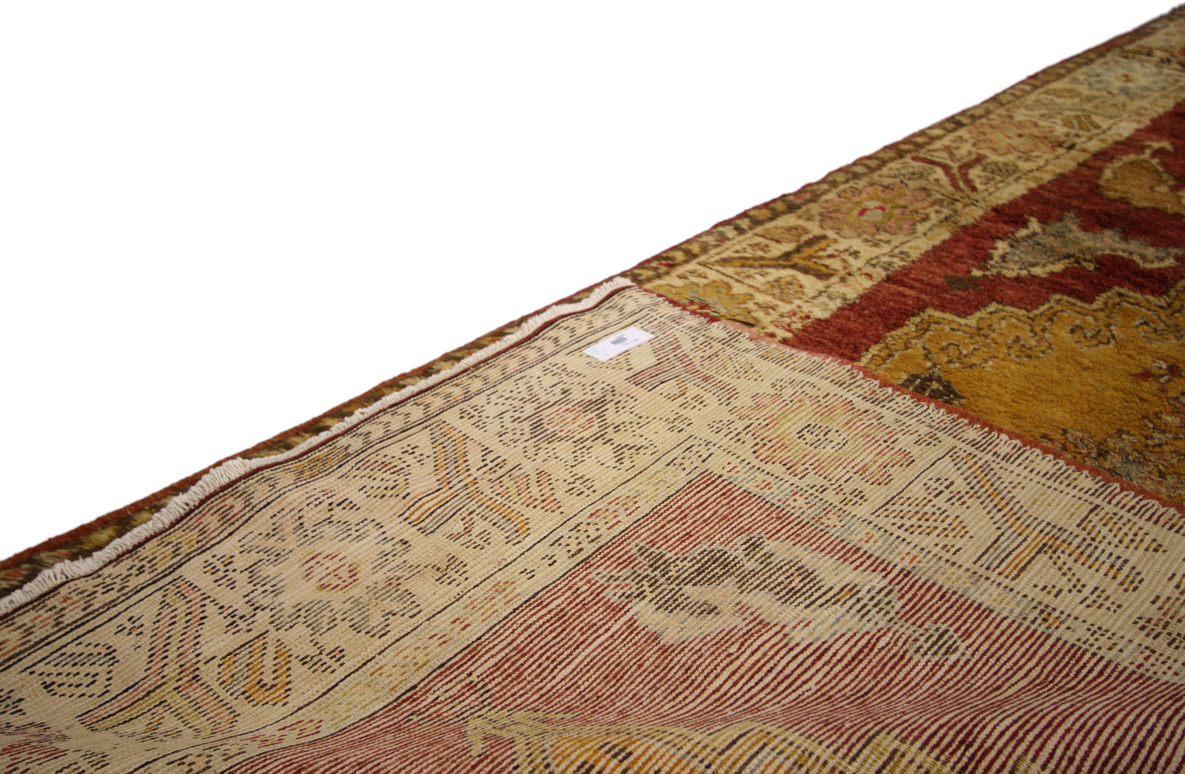 Wool Vintage Turkish Oushak Runner with Mid-Century Modern Tribal Style For Sale