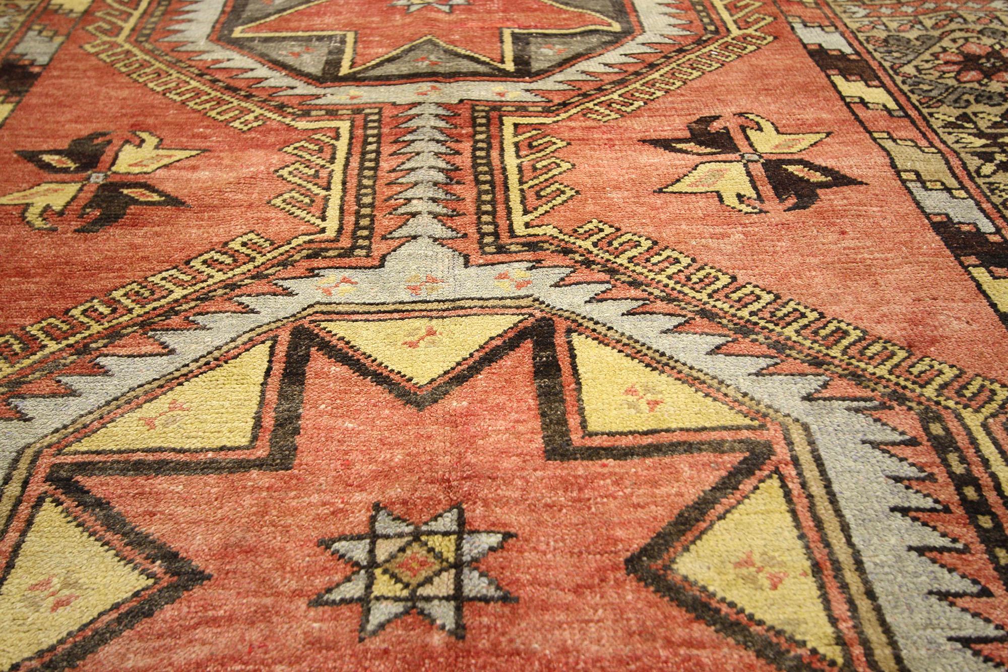 20th Century Vintage Turkish Oushak Carpet Runner with Modern Tribal Style For Sale