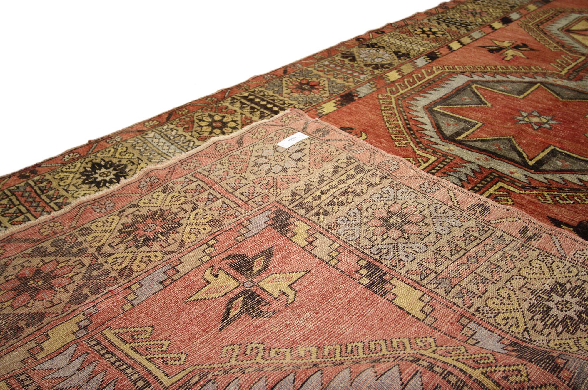 Wool Vintage Turkish Oushak Carpet Runner with Modern Tribal Style For Sale