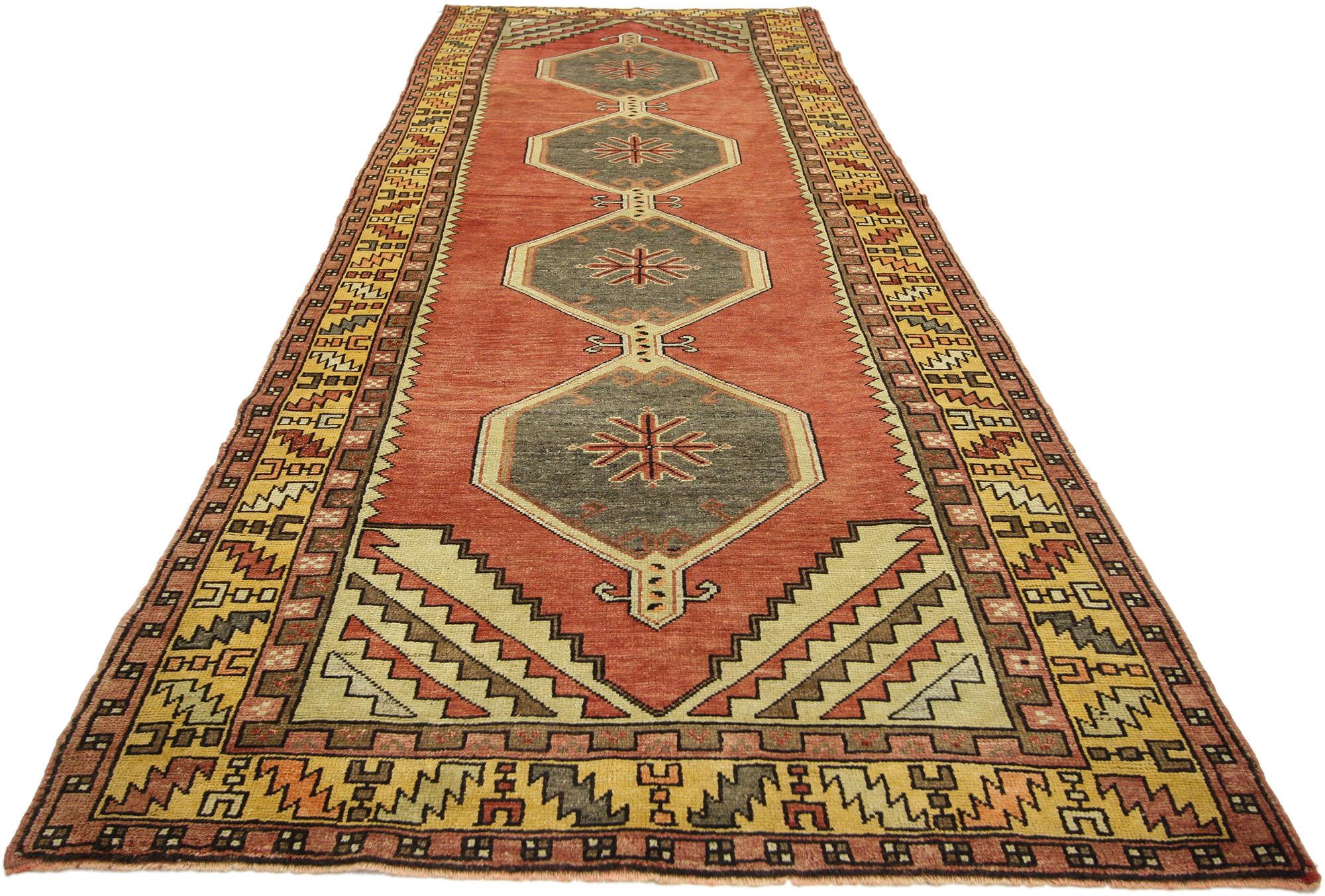 20th Century Vintage Turkish Oushak Carpet Runner with Modern Tribal Style For Sale