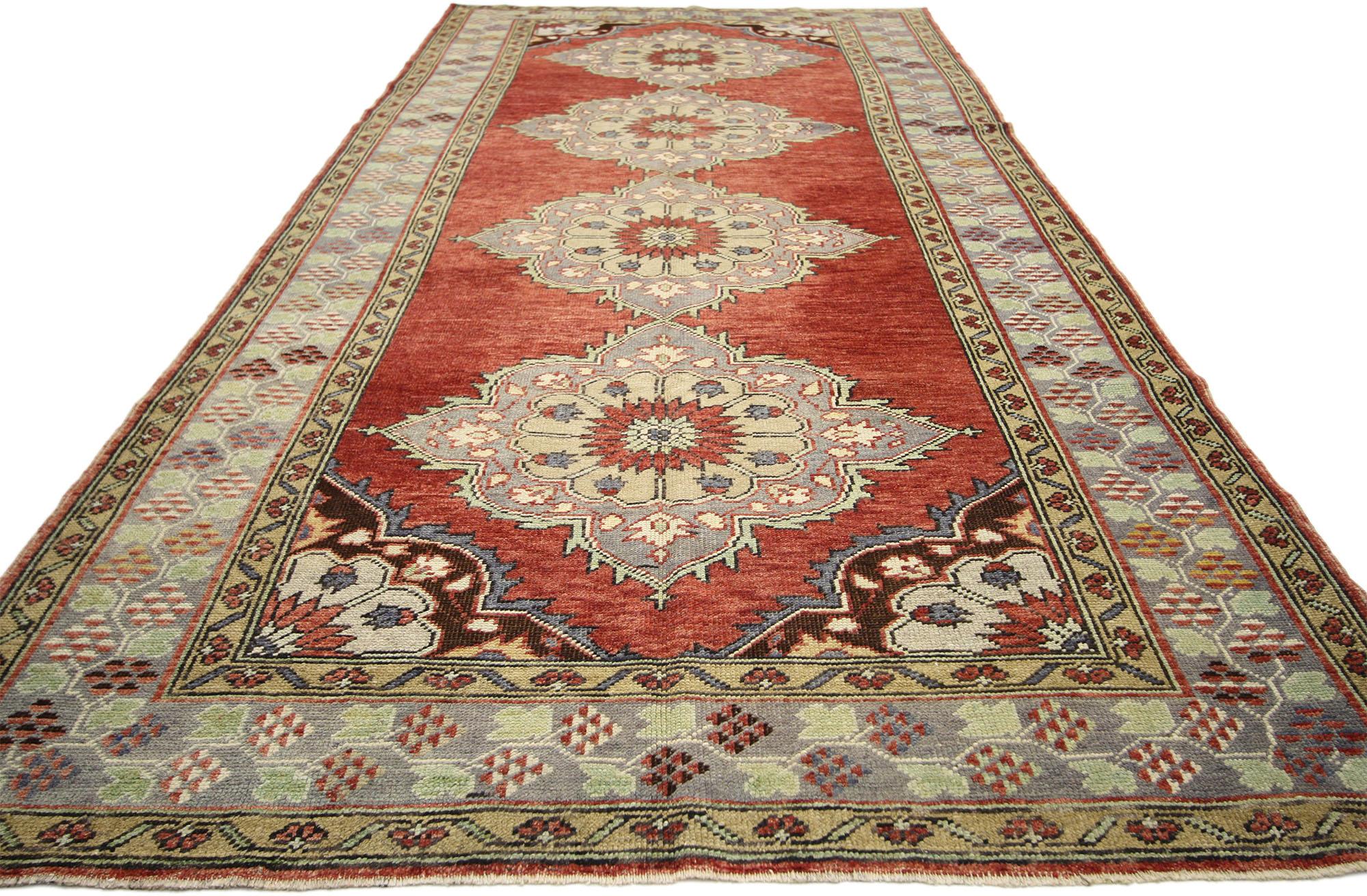 20th Century Vintage Turkish Oushak Carpet Runner with Traditional Style For Sale