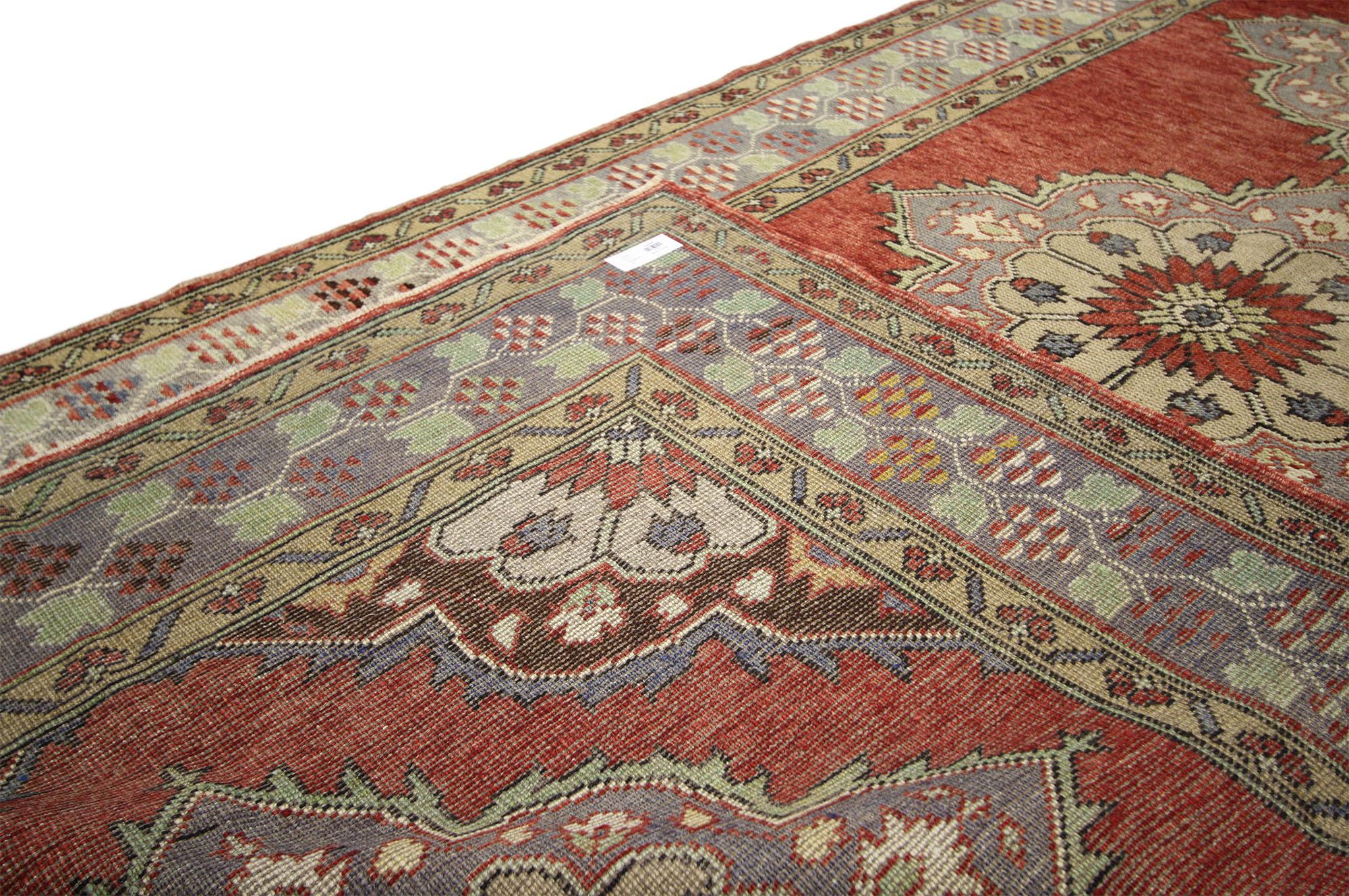 Wool Vintage Turkish Oushak Carpet Runner with Traditional Style For Sale