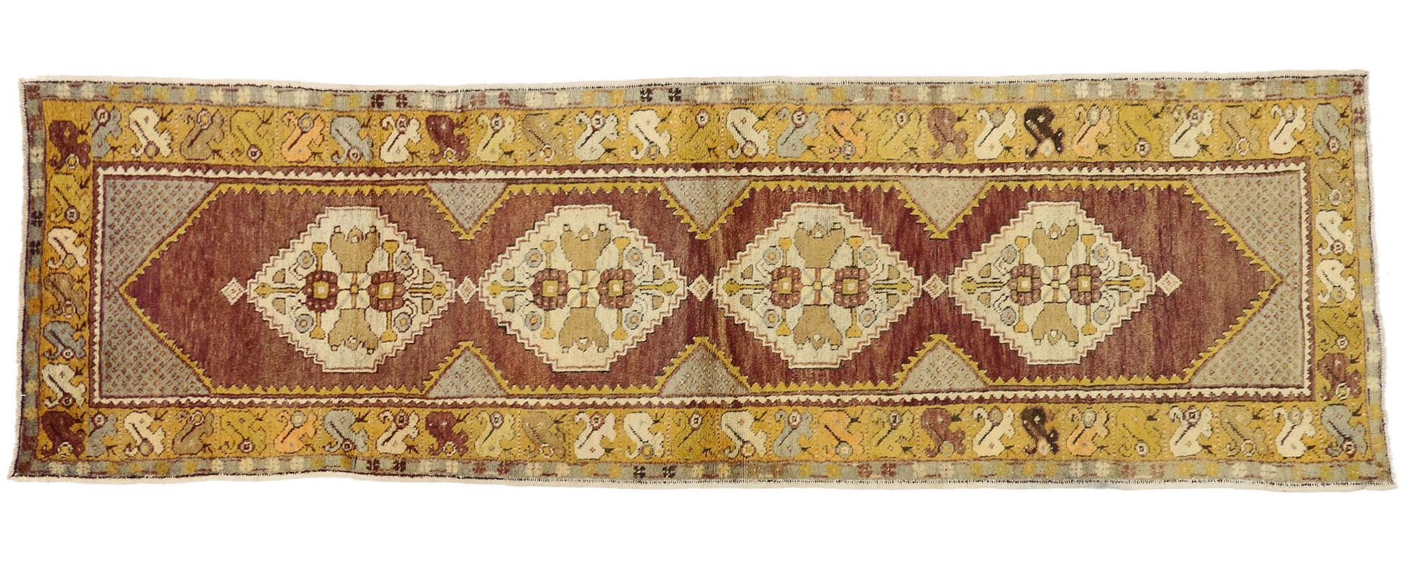 Vintage Turkish Oushak Runner with Traditional Style For Sale 1