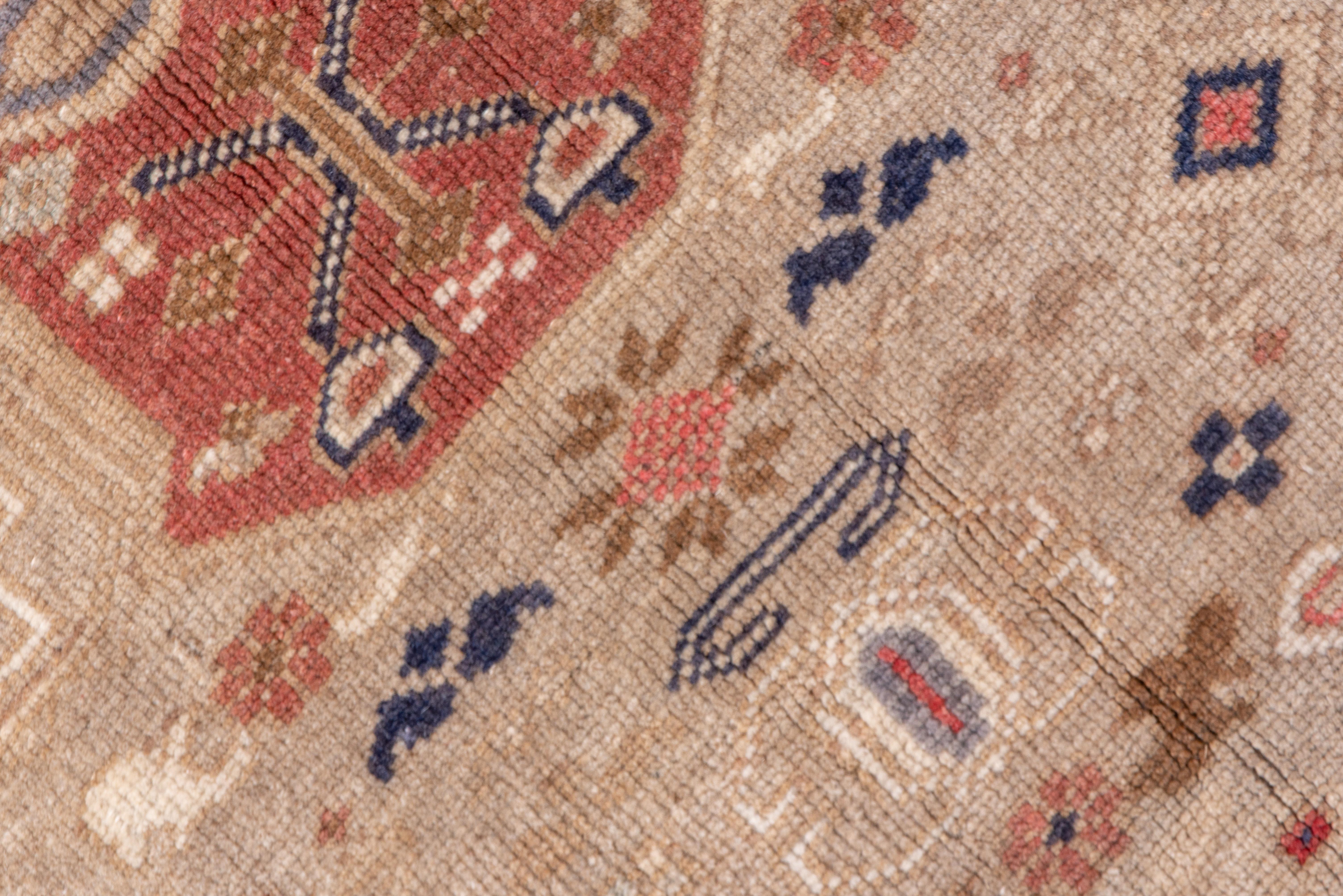 Wool Vintage Turkish Oushak Carpet, Single Border, Red Field, Unique Pattern For Sale