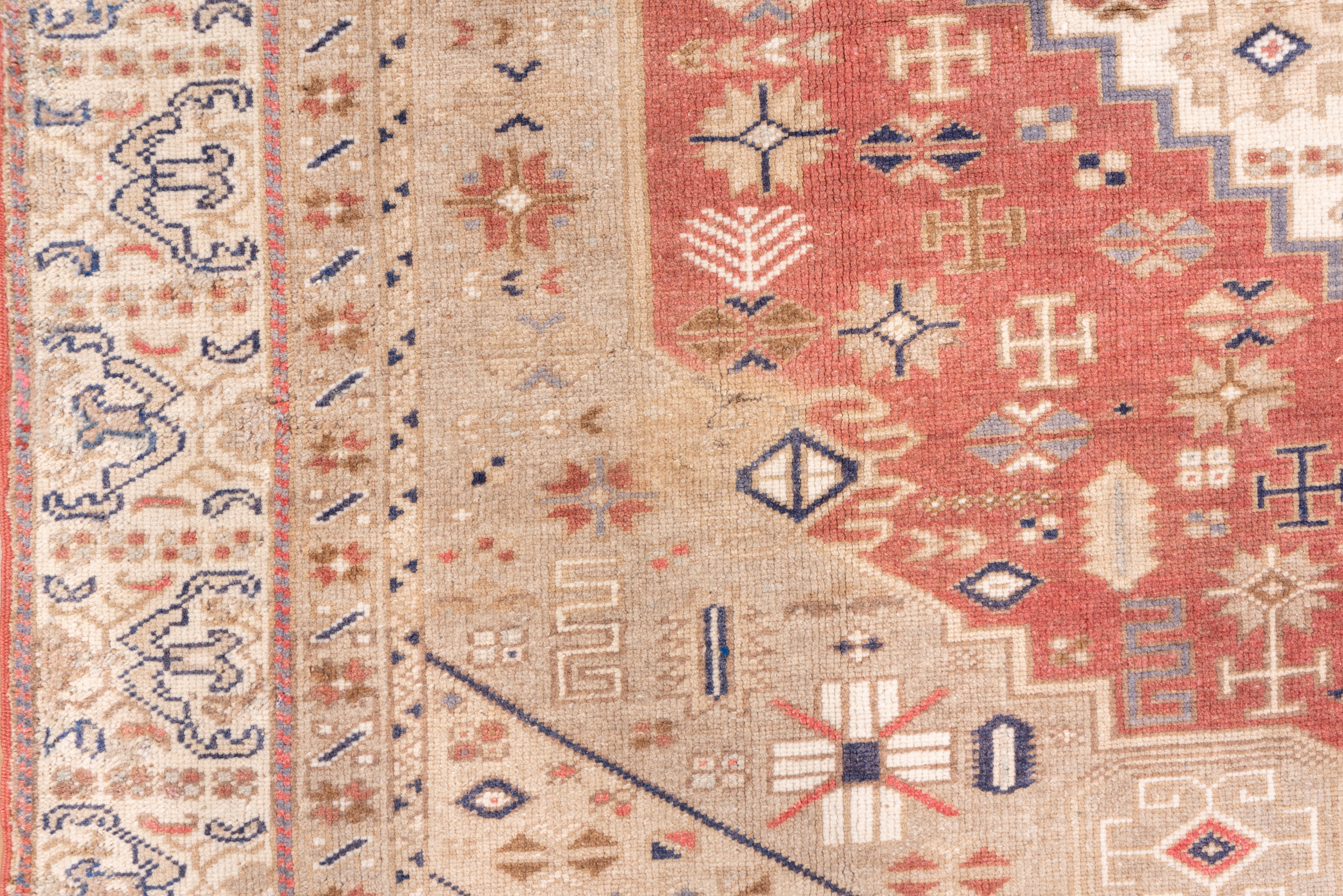 Vintage Turkish Oushak Carpet, Single Border, Red Field, Unique Pattern For Sale 1