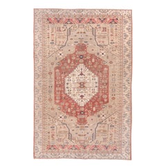 Vintage Turkish Oushak Carpet, Single Border, Red Field, Unique Pattern