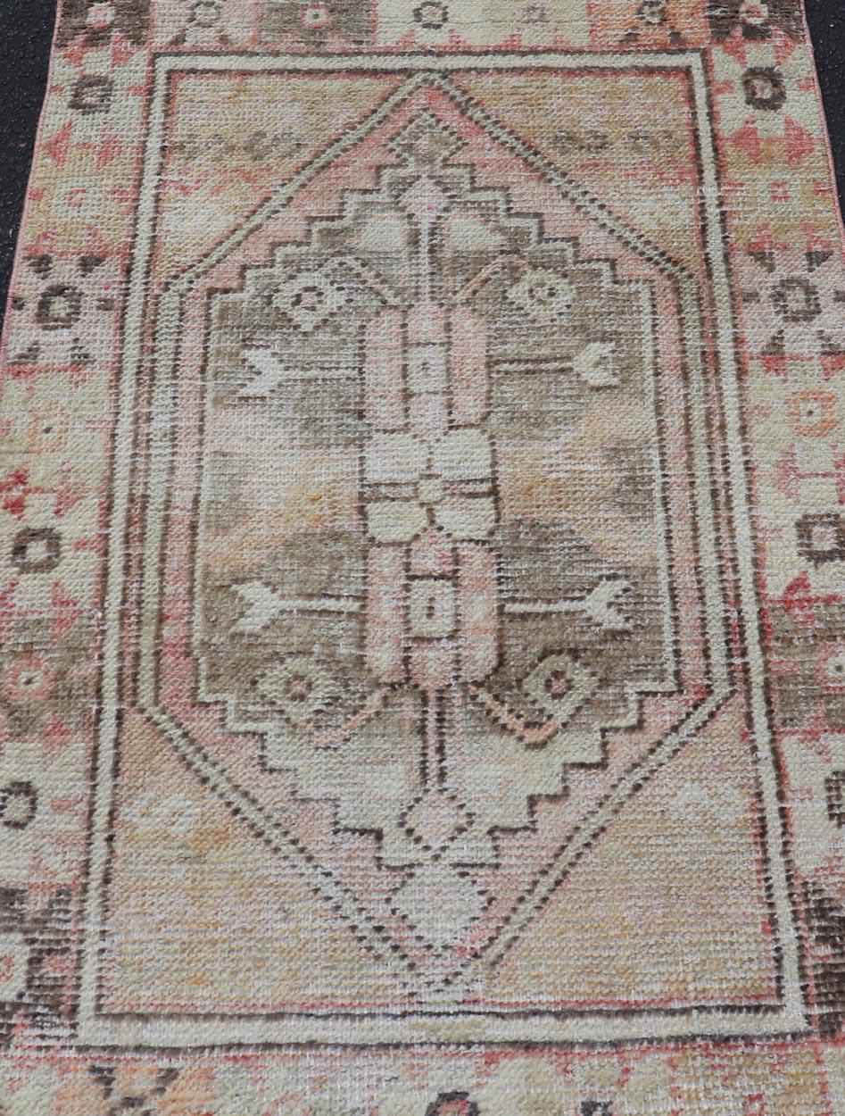 Wool Vintage Turkish Oushak Carpet with Beautiful Floral Motifs and Medallion  For Sale