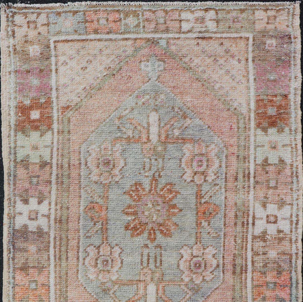 Hand-Knotted Vintage Turkish Oushak Carpet with Beautiful Floral Motifs in Tan, Camel, Orange For Sale