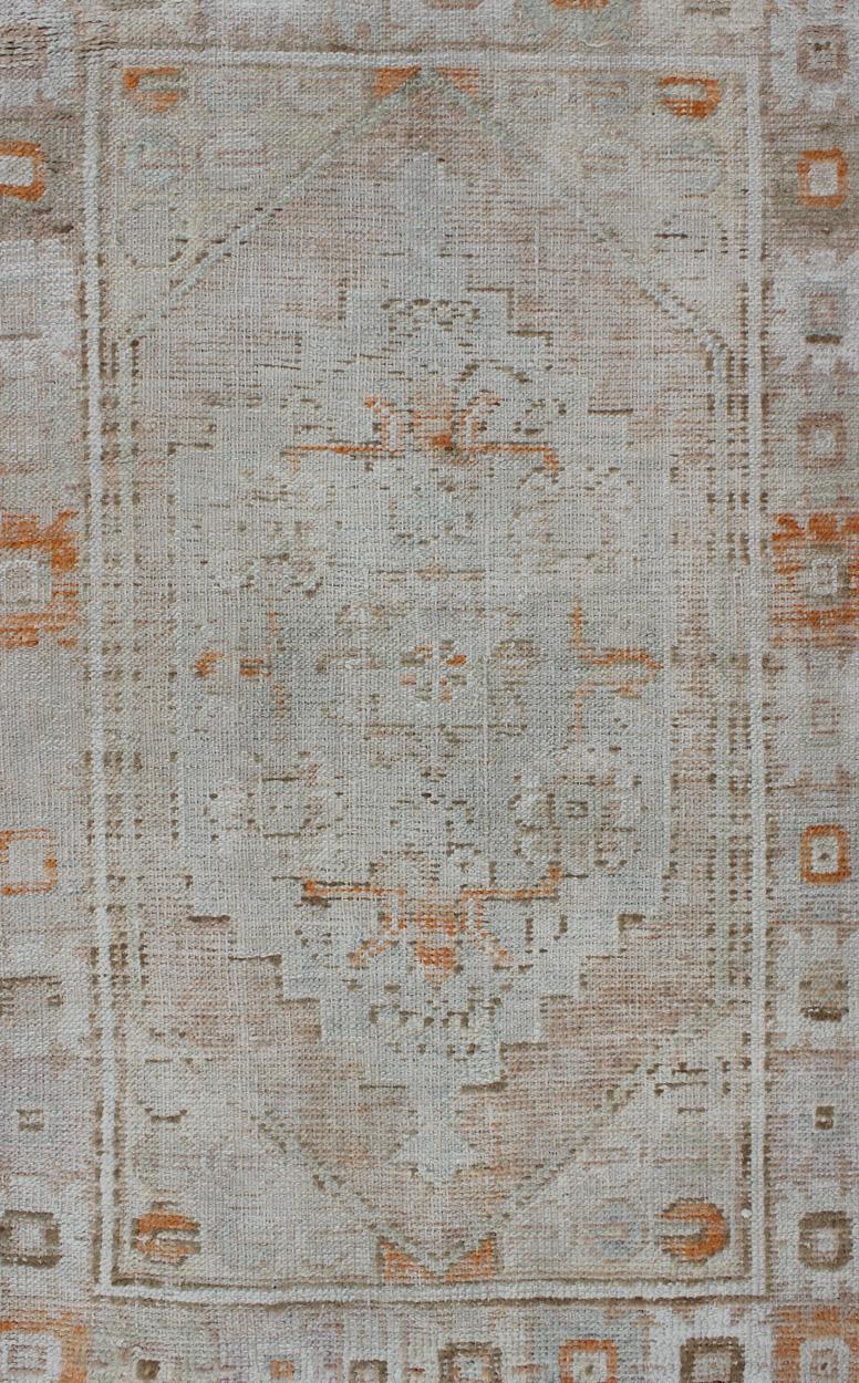 Vintage Turkish Oushak Carpet with Beautiful Floral Motifs in Tan, Camel, Orange In Good Condition For Sale In Atlanta, GA