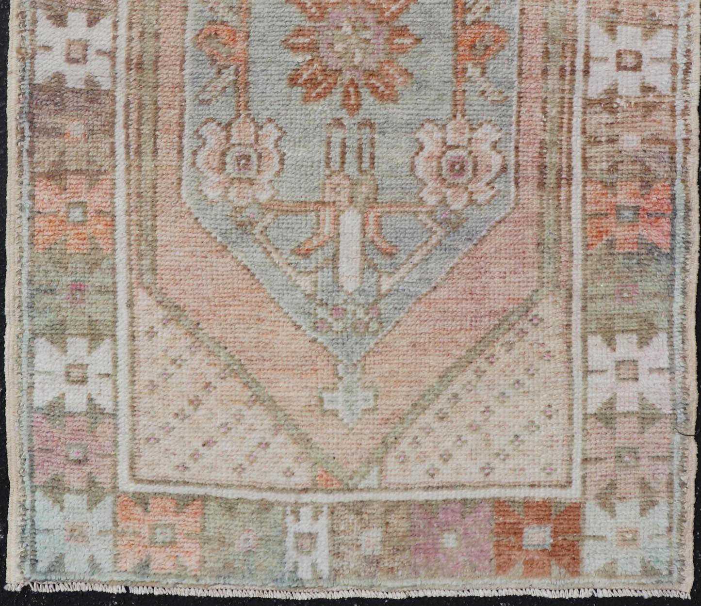 20th Century Vintage Turkish Oushak Carpet with Beautiful Floral Motifs in Tan, Camel, Orange For Sale