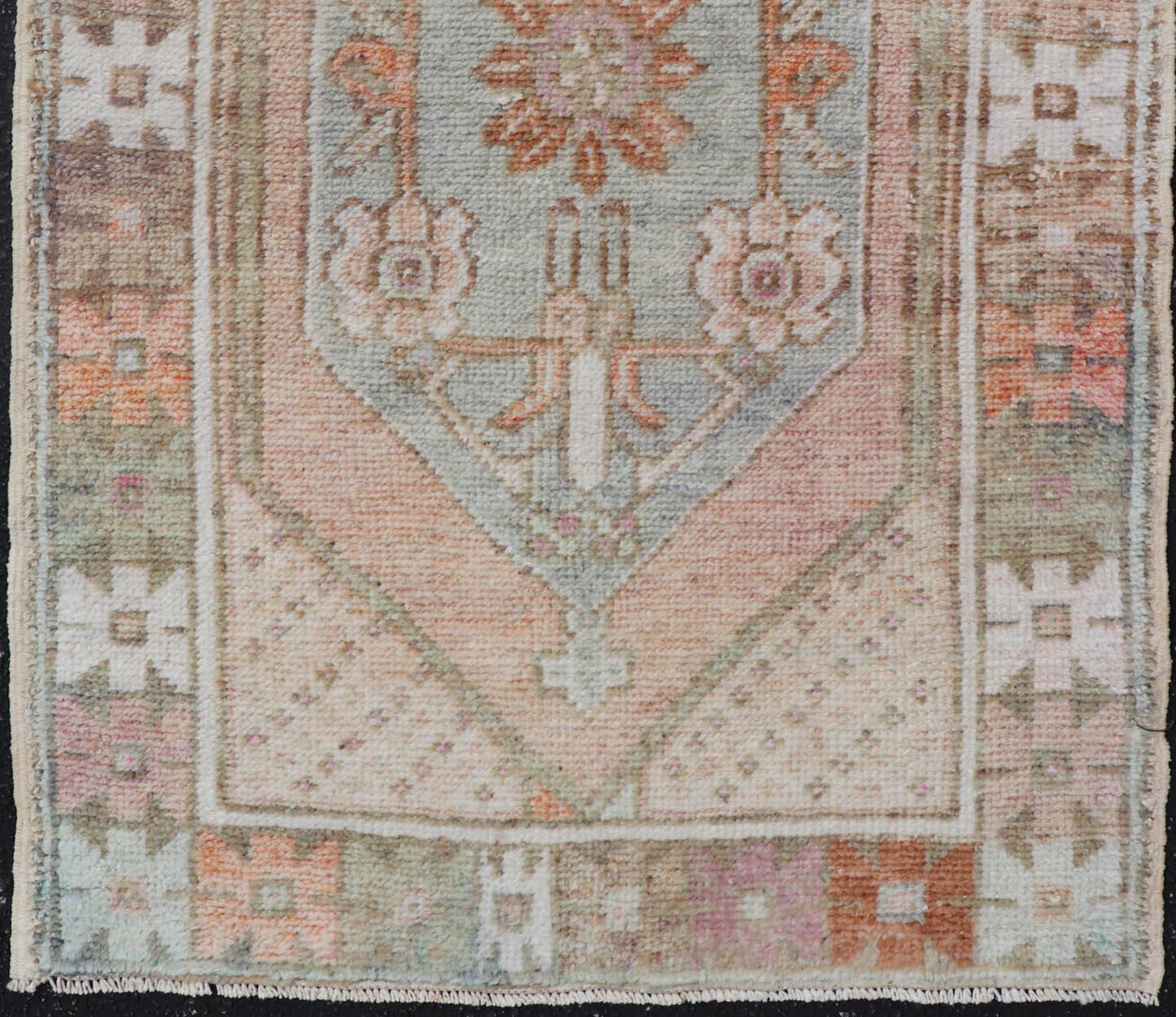 20th Century Vintage Turkish Oushak Carpet with Beautiful Floral Motifs in Tan, Camel, Orange For Sale