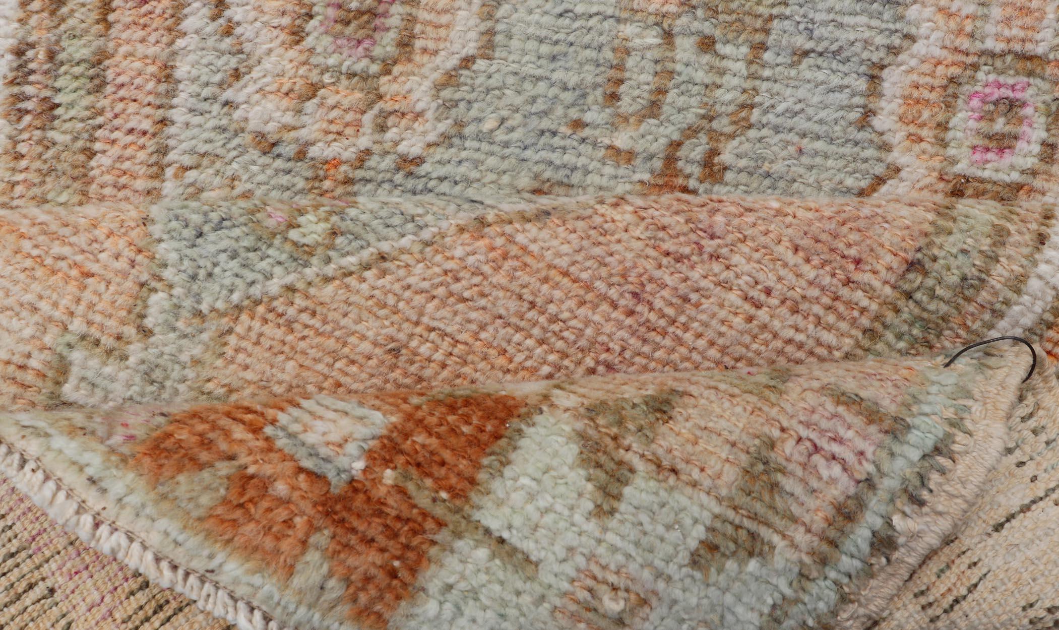 Vintage Turkish Oushak Carpet with Beautiful Floral Motifs in Tan, Camel, Orange For Sale 1
