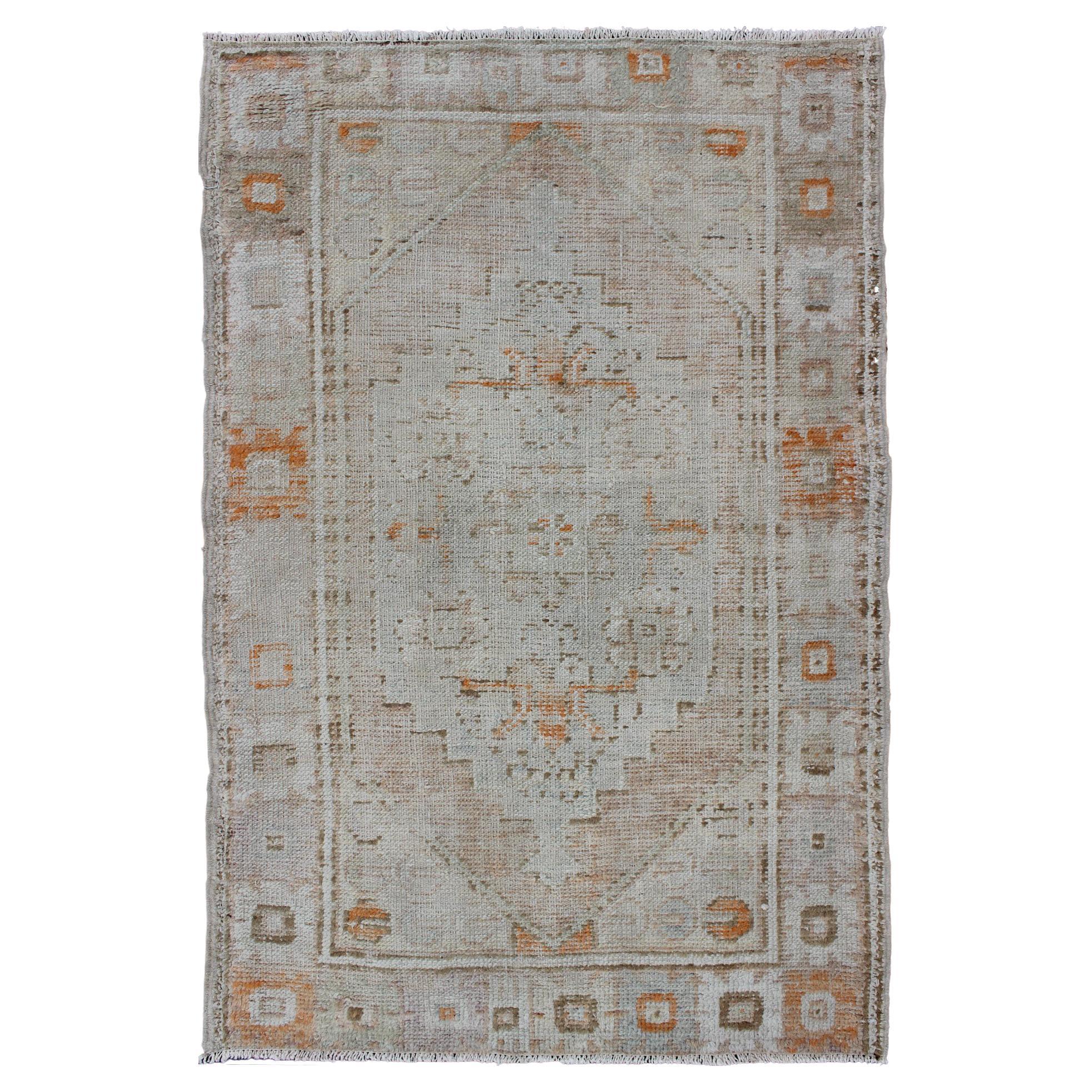 Vintage Turkish Oushak Carpet with Beautiful Floral Motifs in Tan, Camel, Orange For Sale
