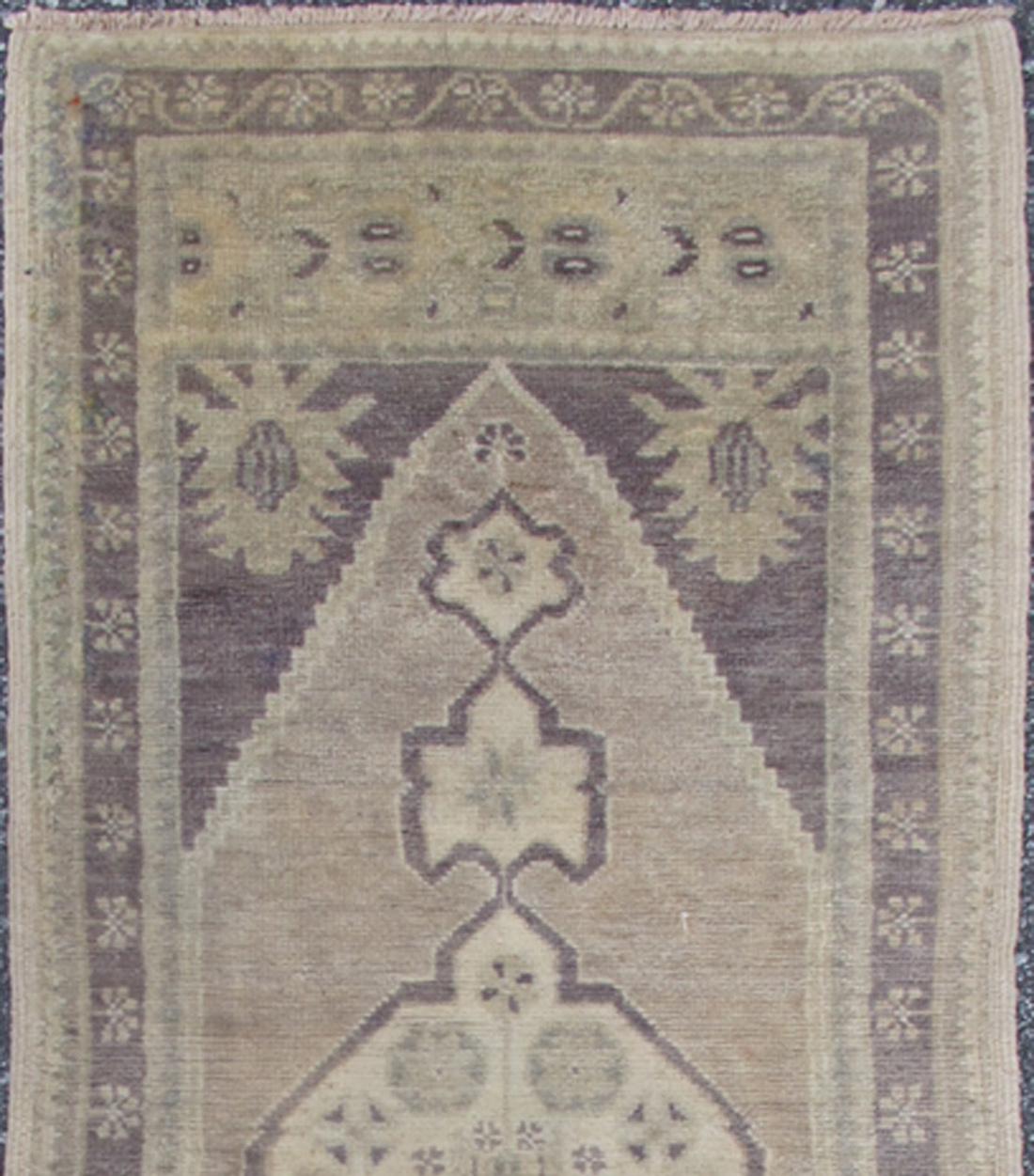 Vintage Turkish Oushak Carpet with Medallion in Dark Gray/Purple and Ivory In Excellent Condition For Sale In Atlanta, GA