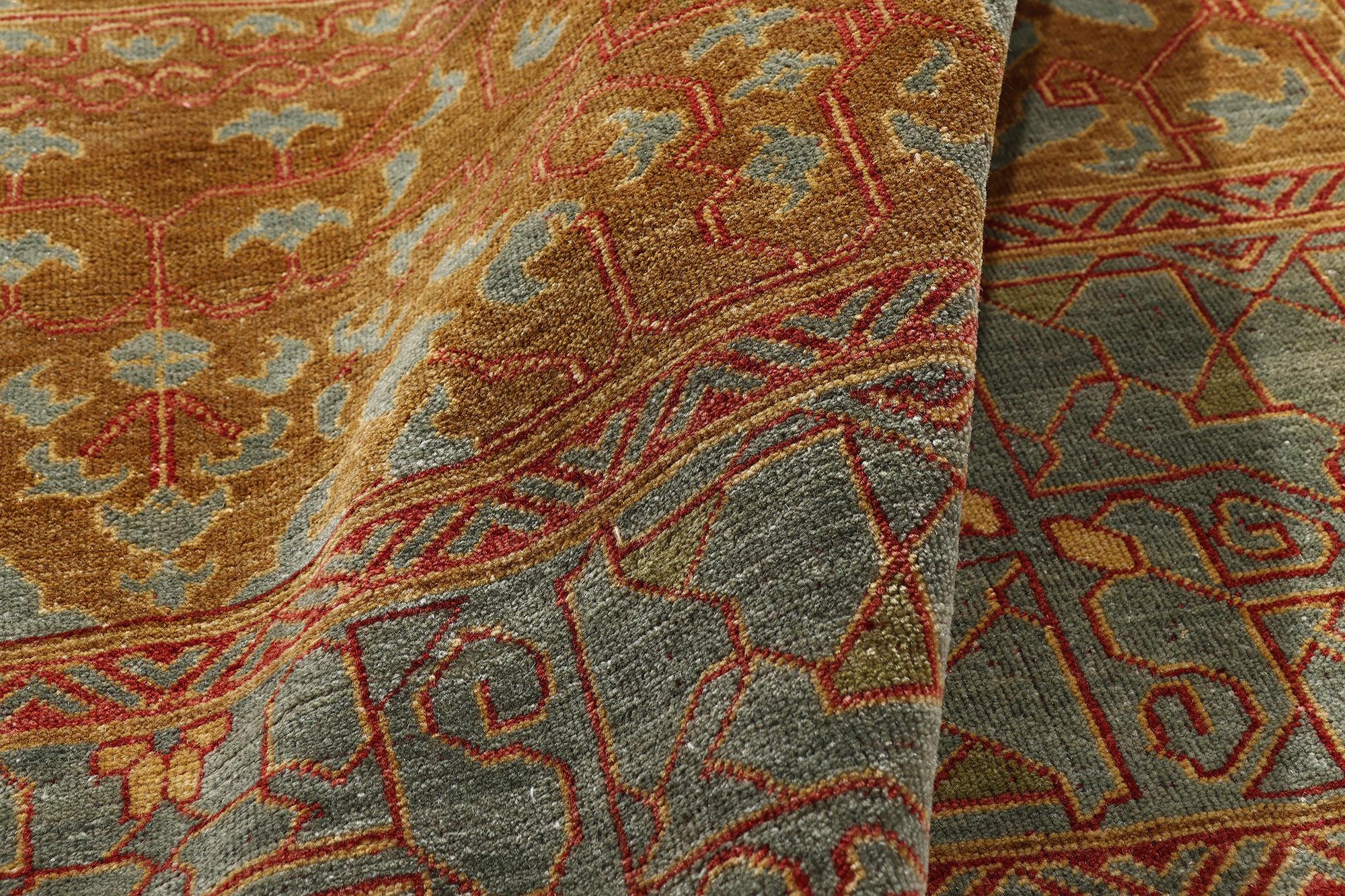 Wool Vintage Turkish Oushak Carpet with Modern Style For Sale