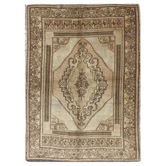 Vintage Turkish Oushak Carpet with Stylized Design in Brown, Cream, and Tan