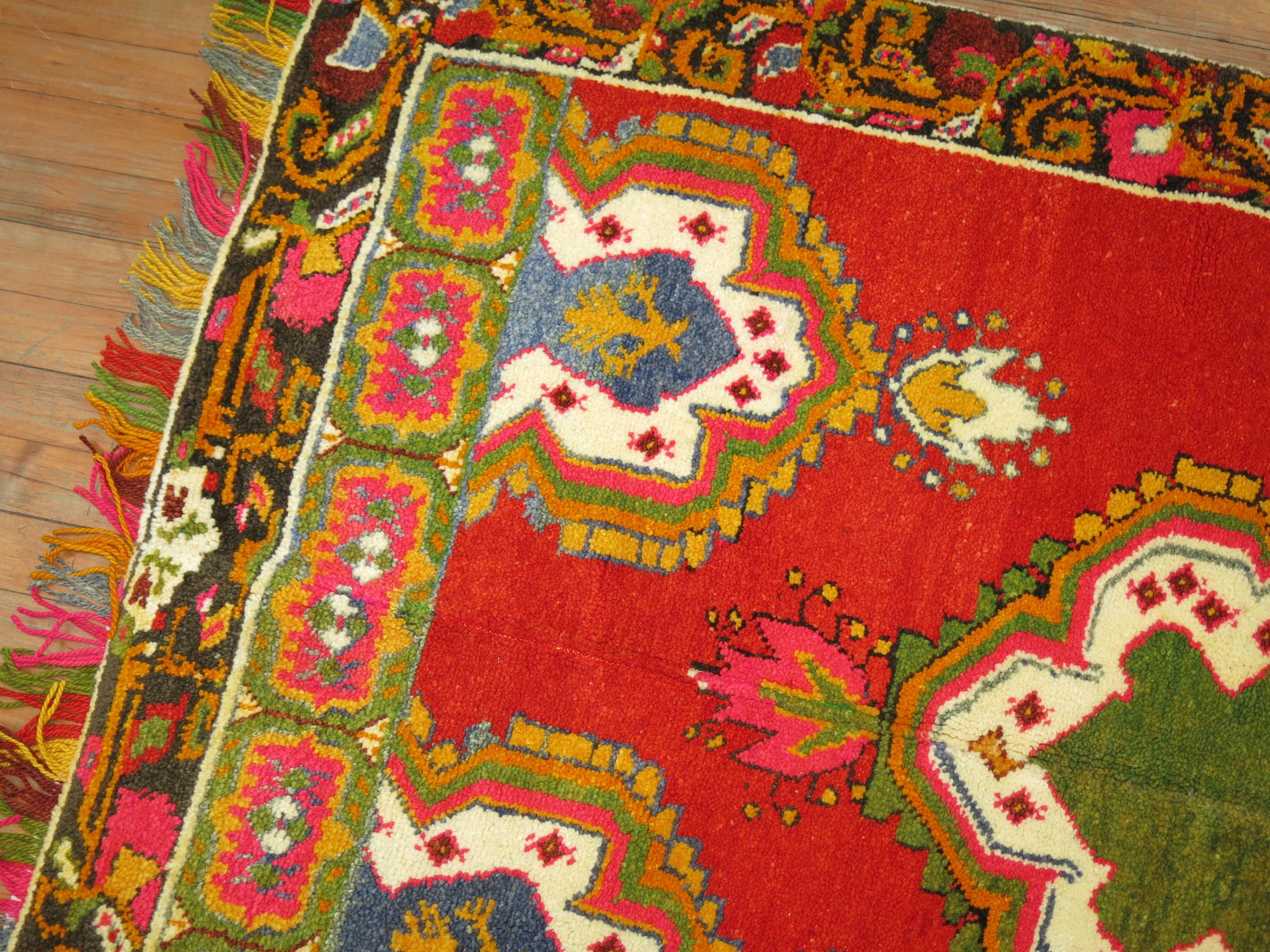 Zabihi Collection Vintage Turkish Oushak Colorful Fringe Rug In Good Condition For Sale In New York, NY