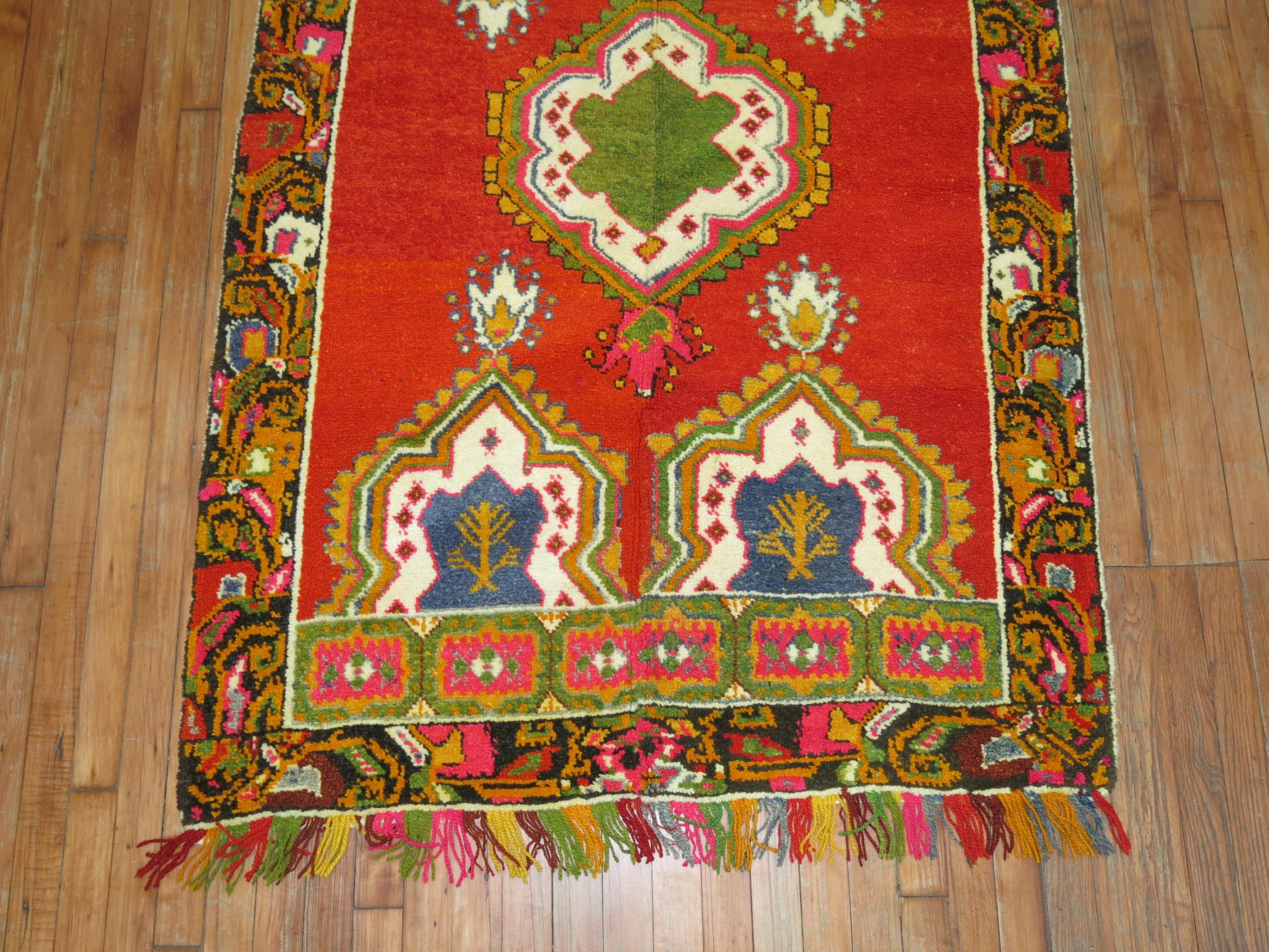 Zabihi Collection Vintage Turkish Oushak Colorful Fringe Rug For Sale 1