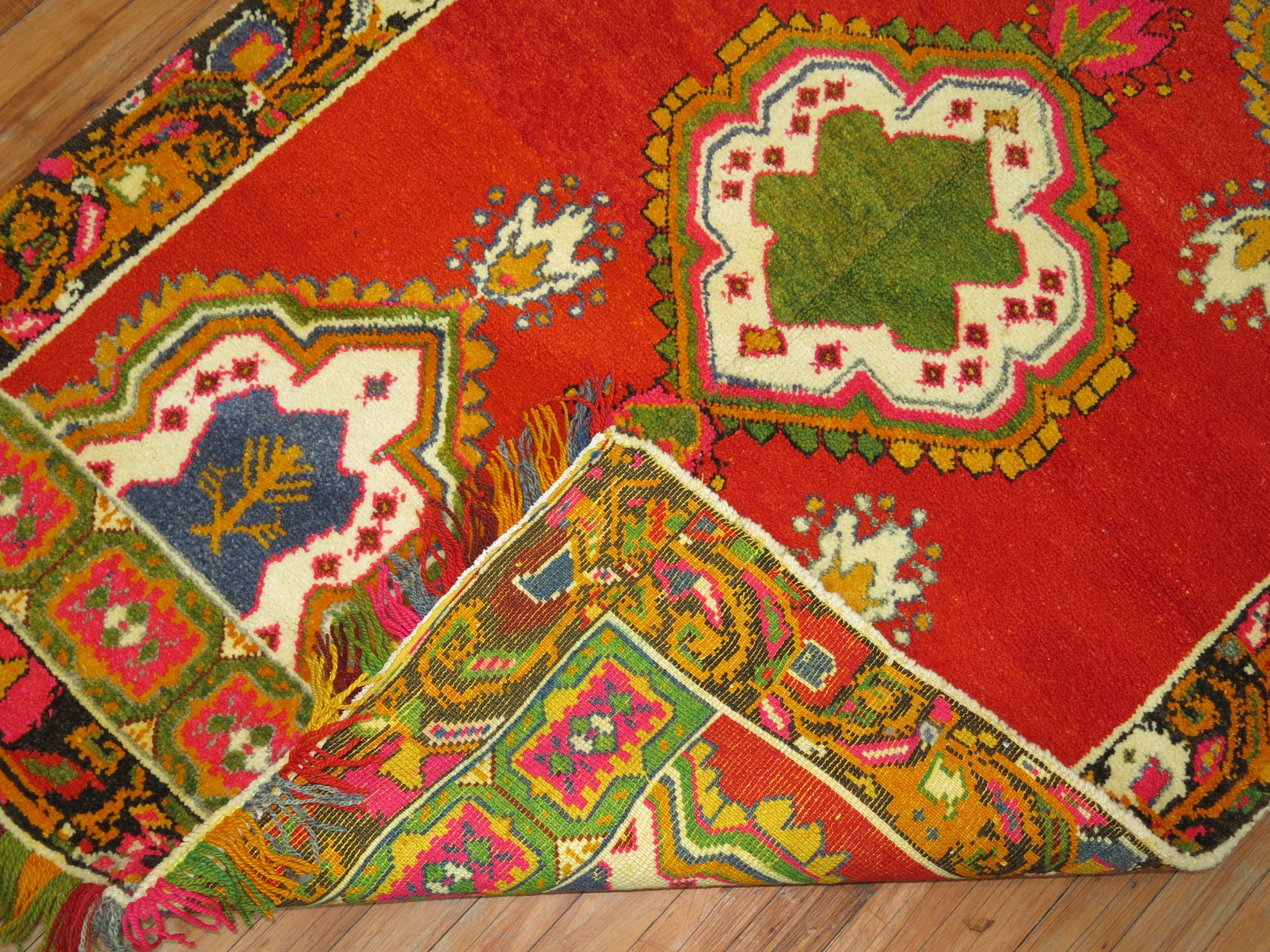 Zabihi Collection Vintage Turkish Oushak Colorful Fringe Rug For Sale 2
