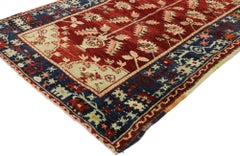 Tappeto vintage turco Oushak con preghiera direzionale e stile giacobino moderno