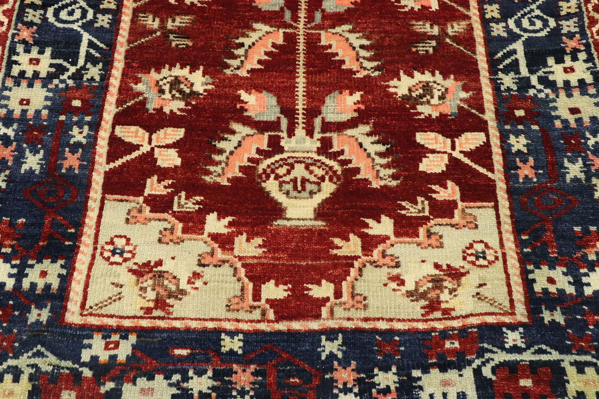 Vintage Turkish Oushak Directional Prayer Rug with Modern Jacobean Style In Good Condition For Sale In Dallas, TX