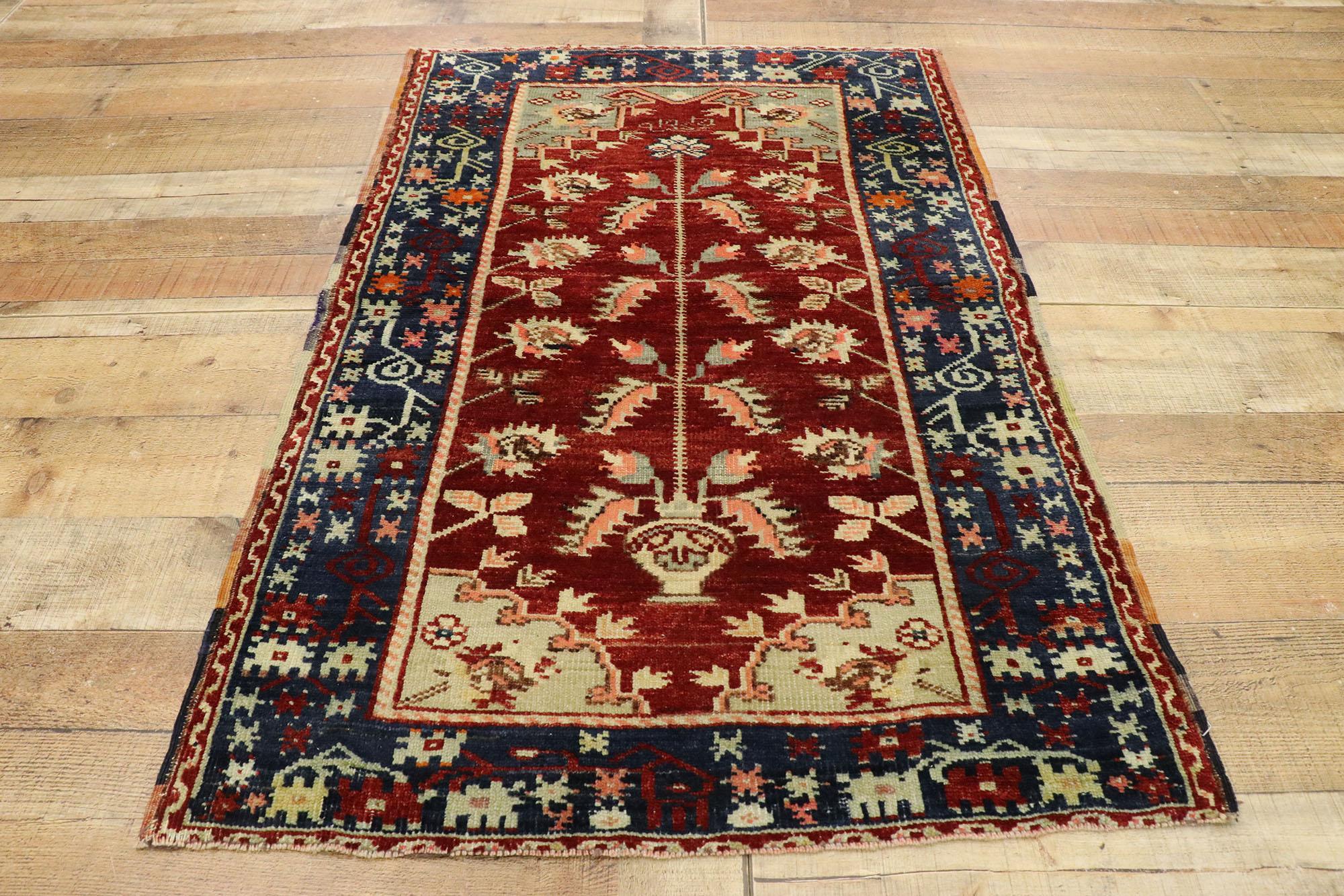 Vintage Turkish Oushak Directional Prayer Rug with Modern Jacobean Style For Sale 1