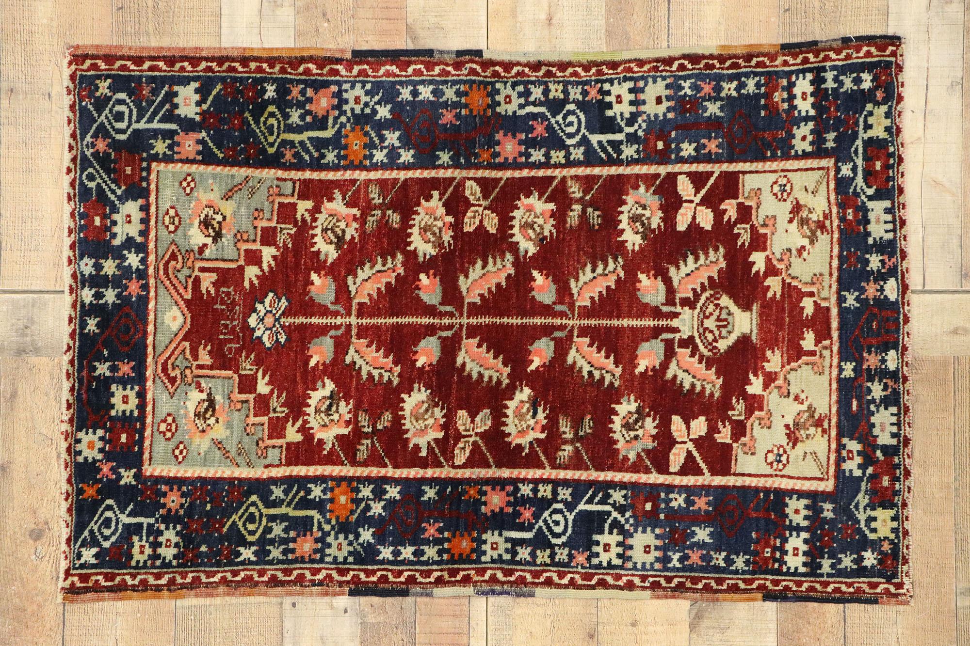 Vintage Turkish Oushak Directional Prayer Rug with Modern Jacobean Style For Sale 2
