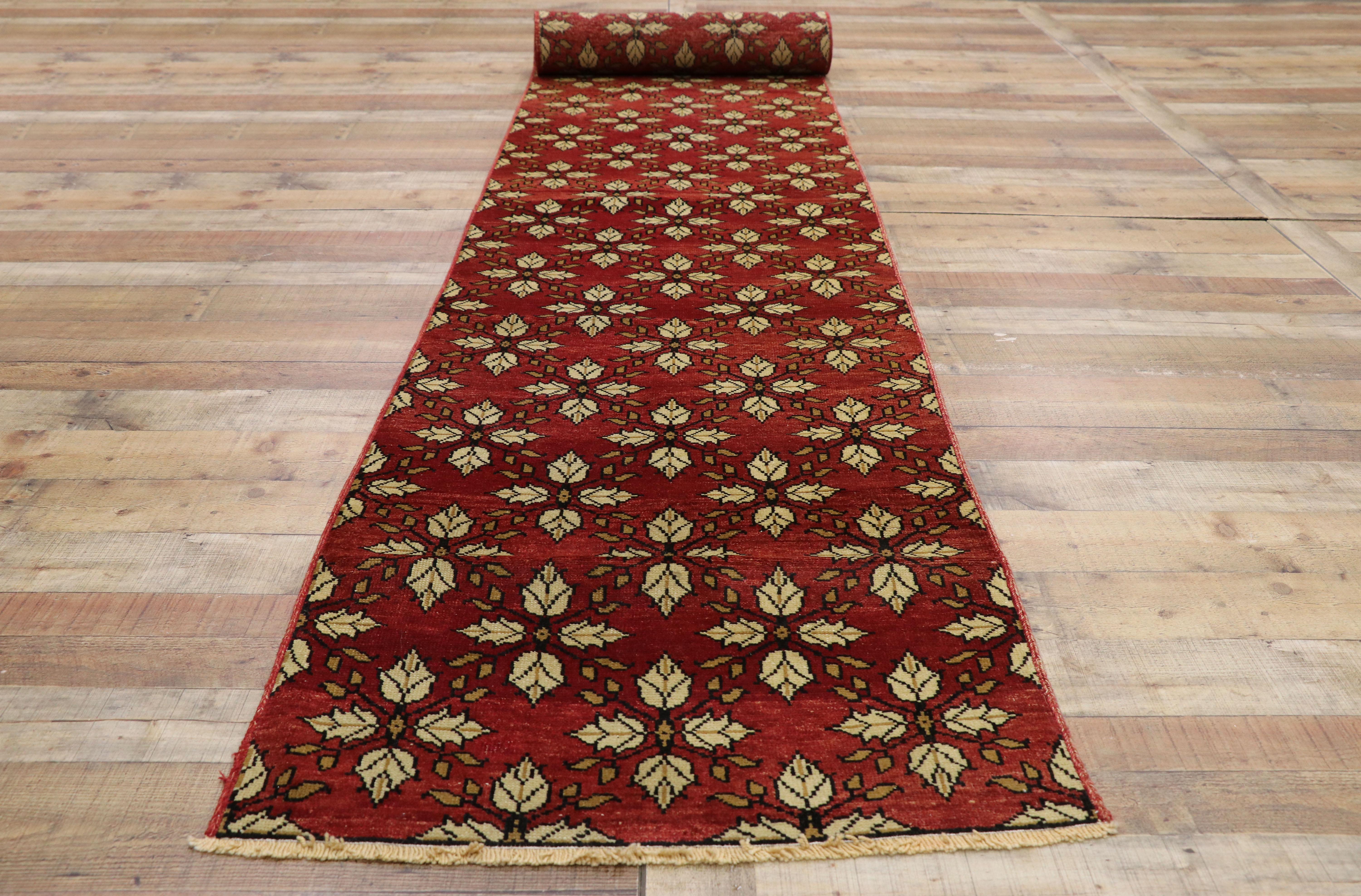 Vintage Turkish Oushak Runner, Extra-Long Hallway Rug For Sale 1