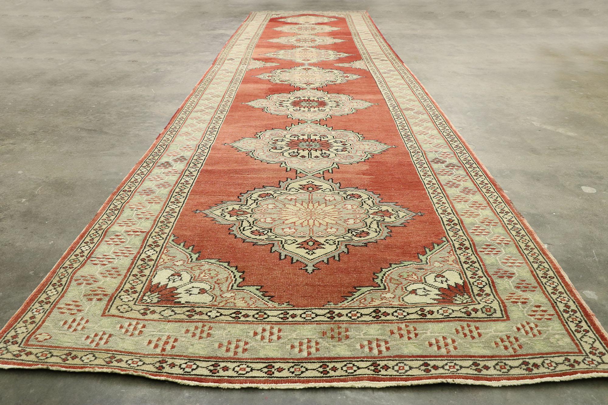 Vintage Turkish Oushak Extra-Long Runner with Modern Tudor Style For Sale 1