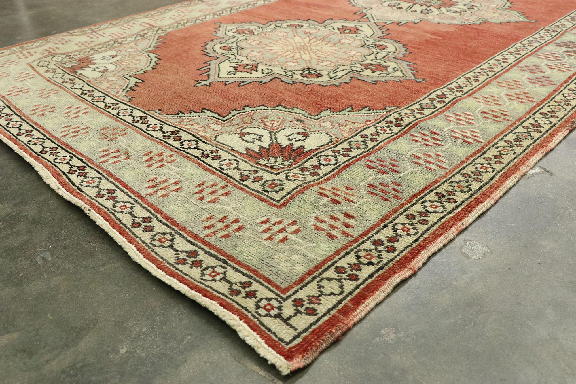 Wool Vintage Turkish Oushak Extra-Long Runner with Modern Tudor Style For Sale