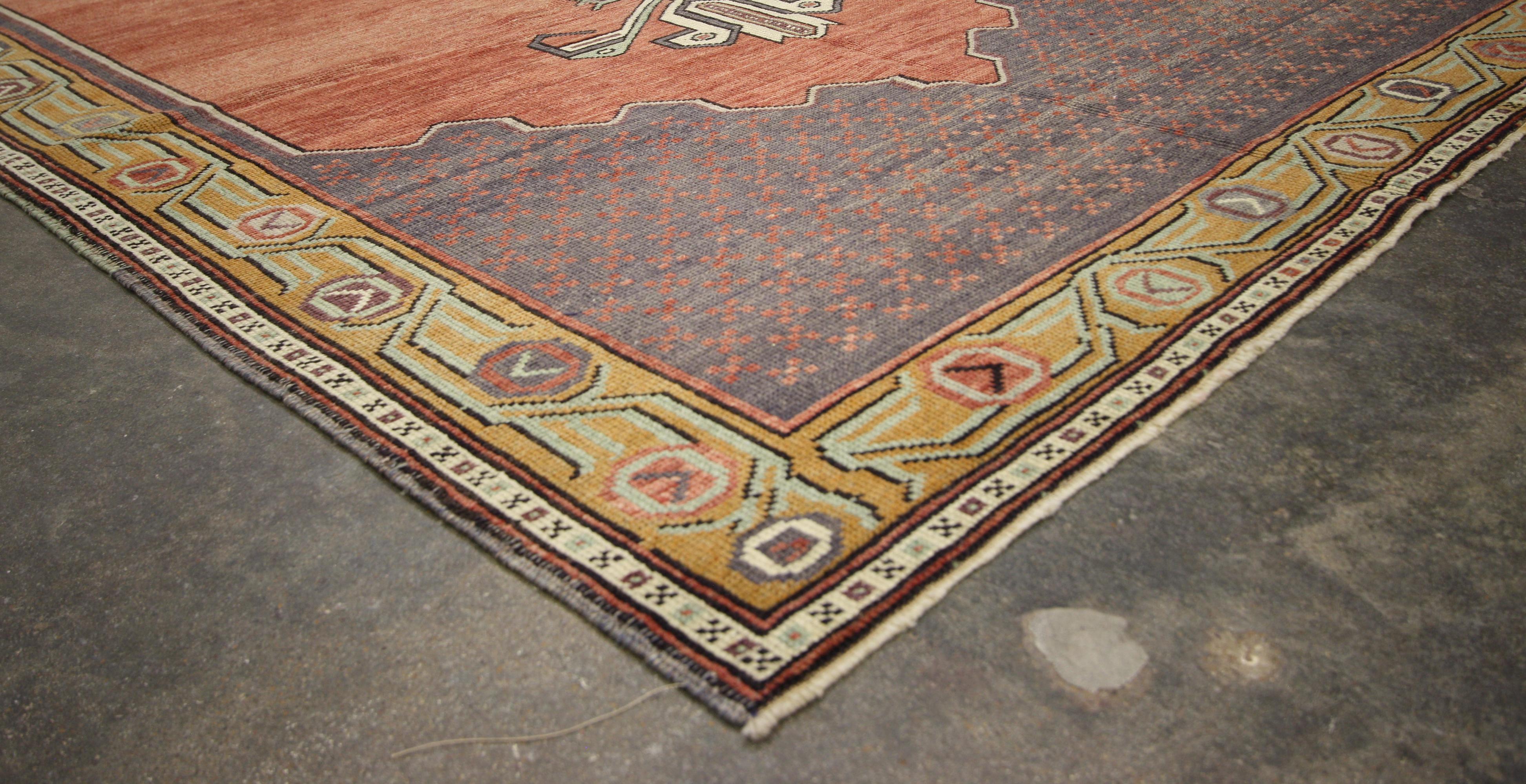 Alfombra turca vintage Oushak Gallery, 05'02 x 11'04 Lana en venta