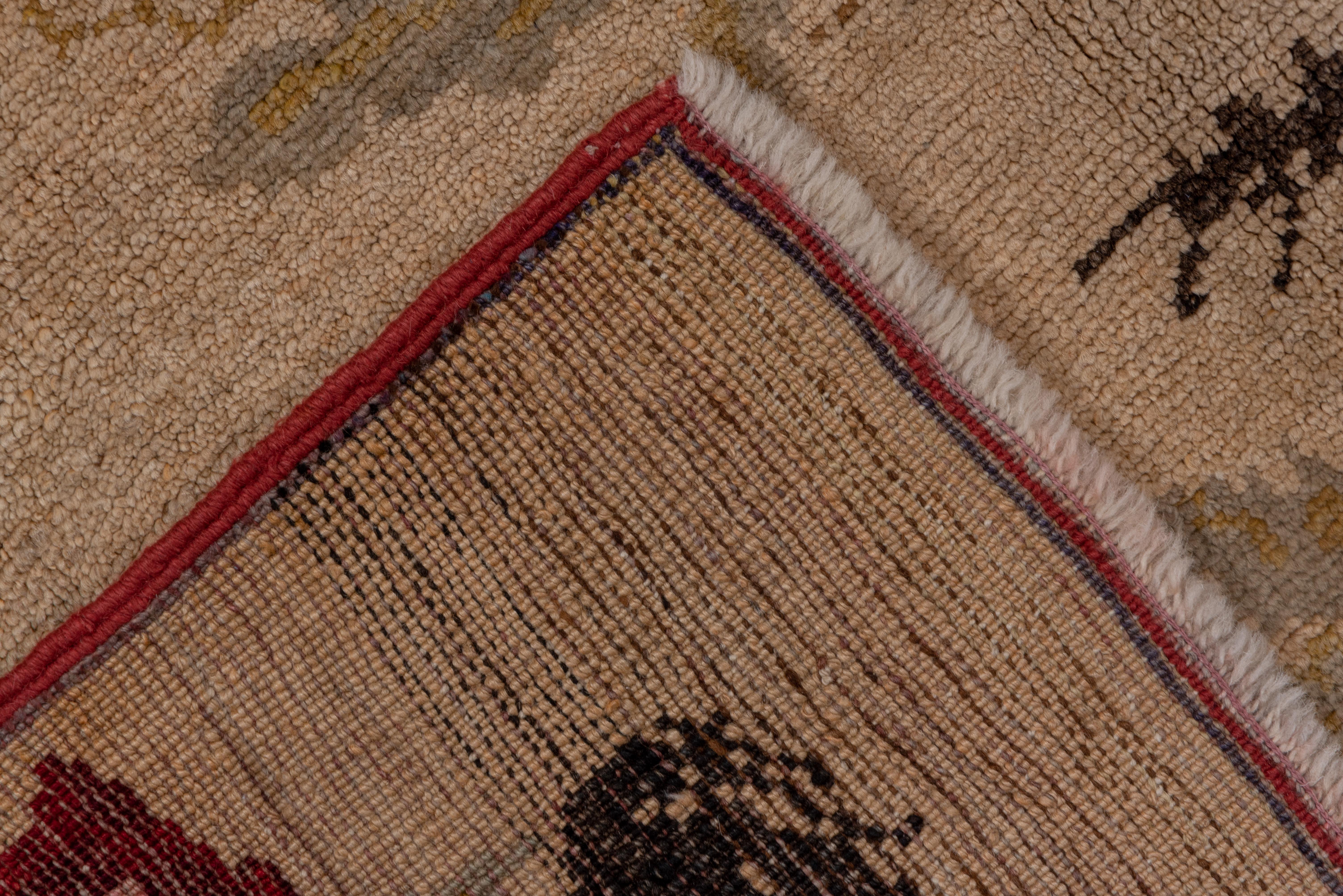 Wool Vintage Turkish Oushak Gallery Carpet, Floral Design