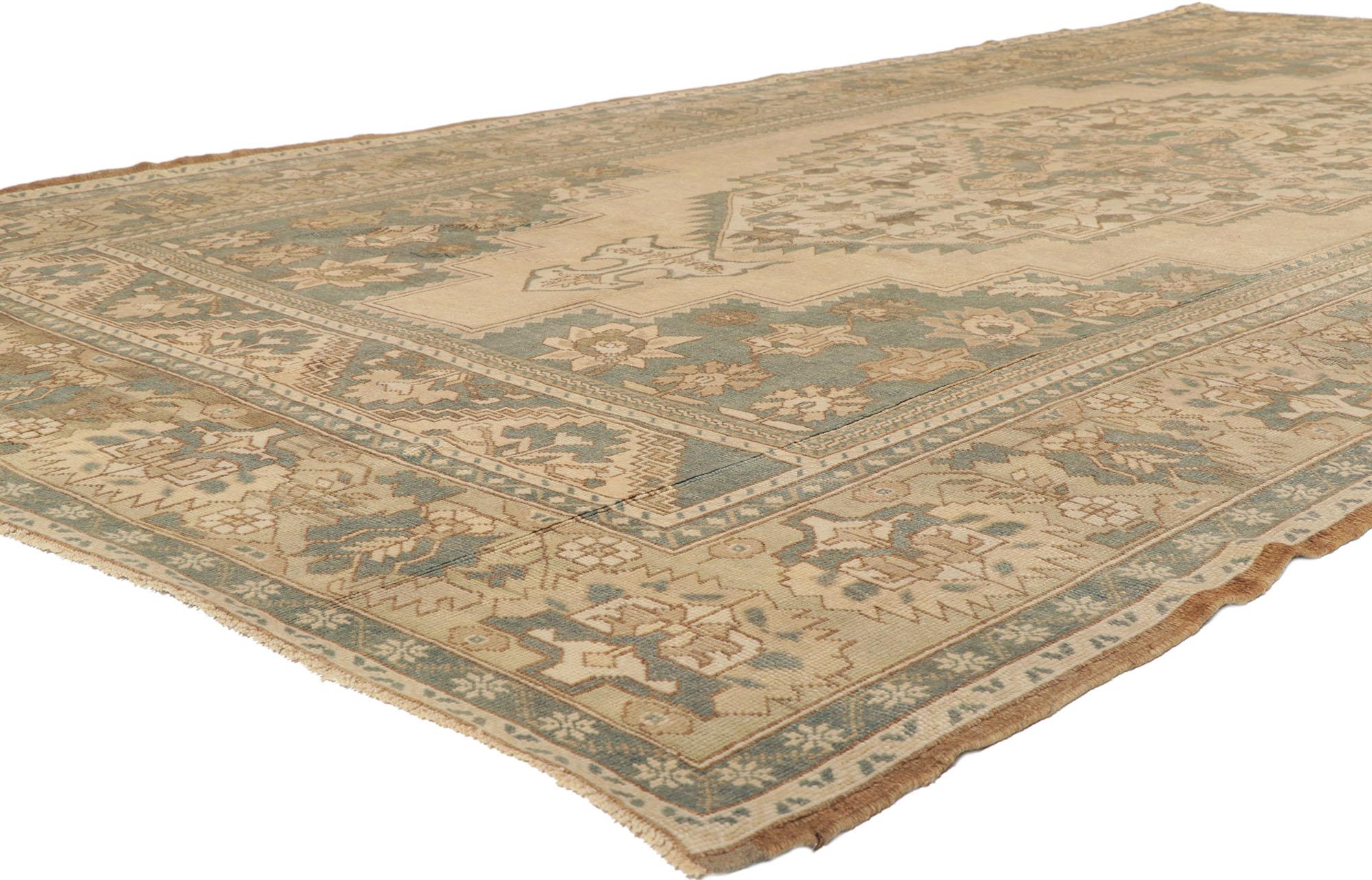 53685 vintage Turkish Oushak Gallery rug, 7'04 x 13'02.
Abrash. Antique wash. Hand-knotted wool. Made in Turkey.